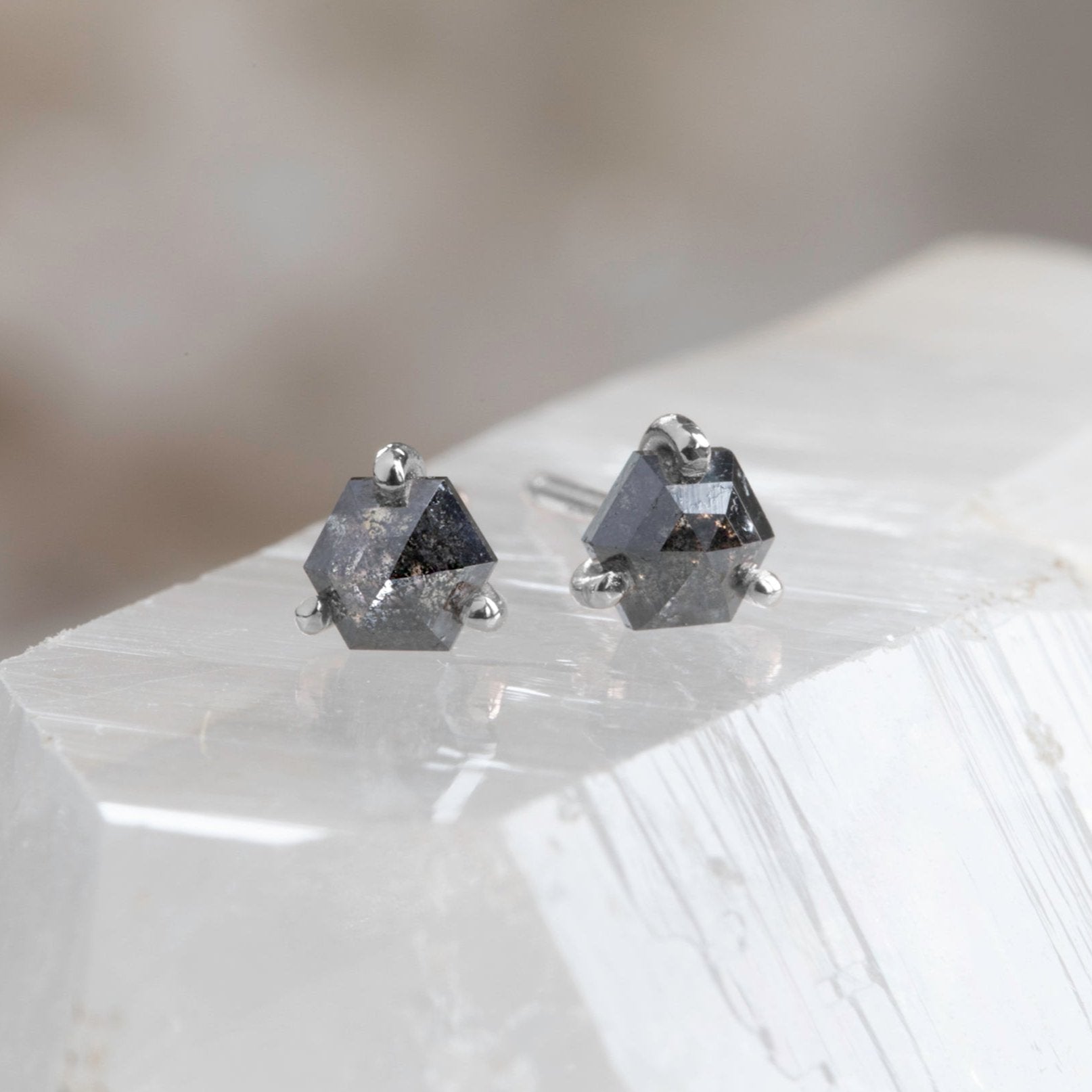 Alexis Russell Earrings The Teensy Black Diamond Hexagon Stud Earrings | Yellow, Rose or White Gold