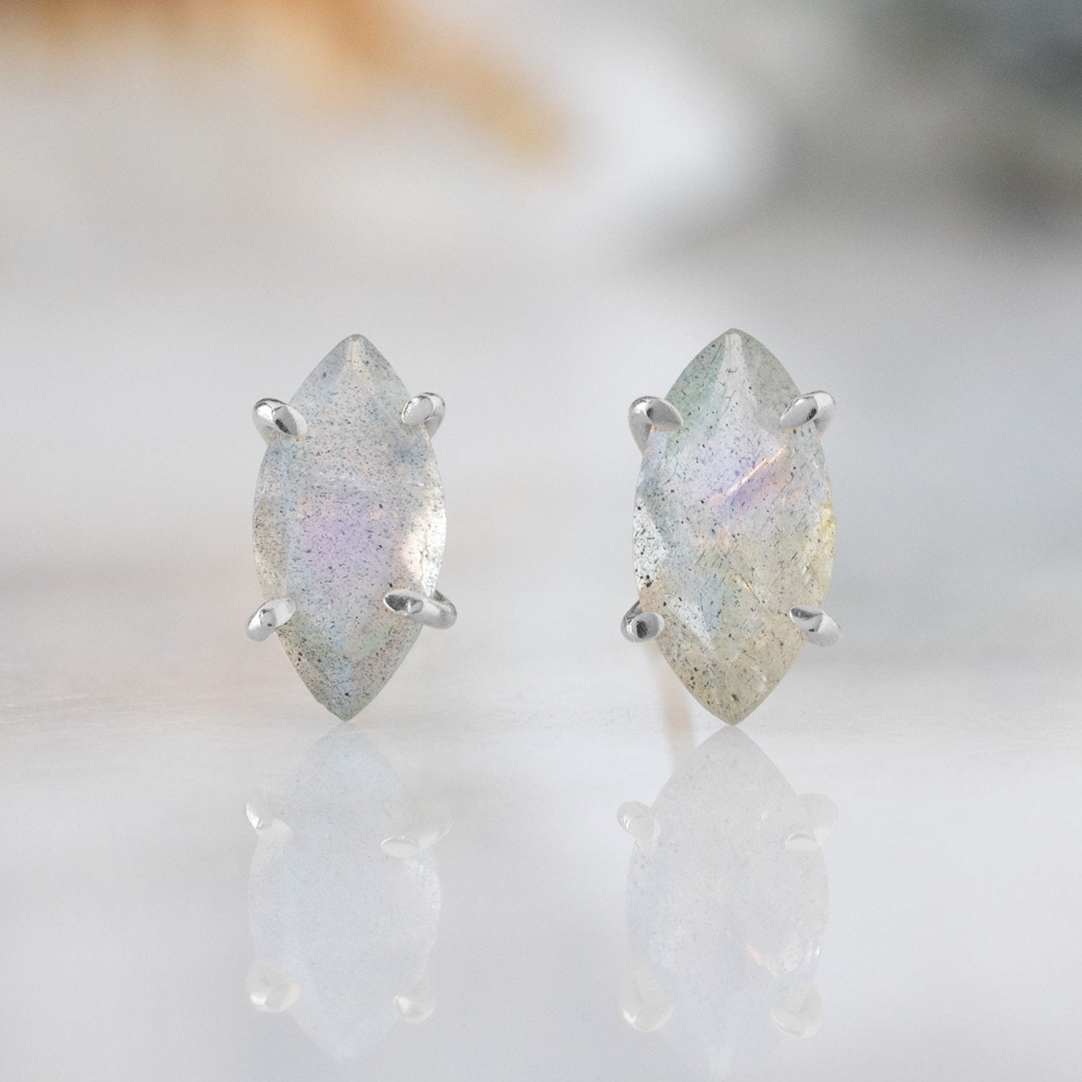 Alexis Russell Earrings The Labradorite Marquise Stud Earrings | Yellow, Rose, White or Sterling Silver