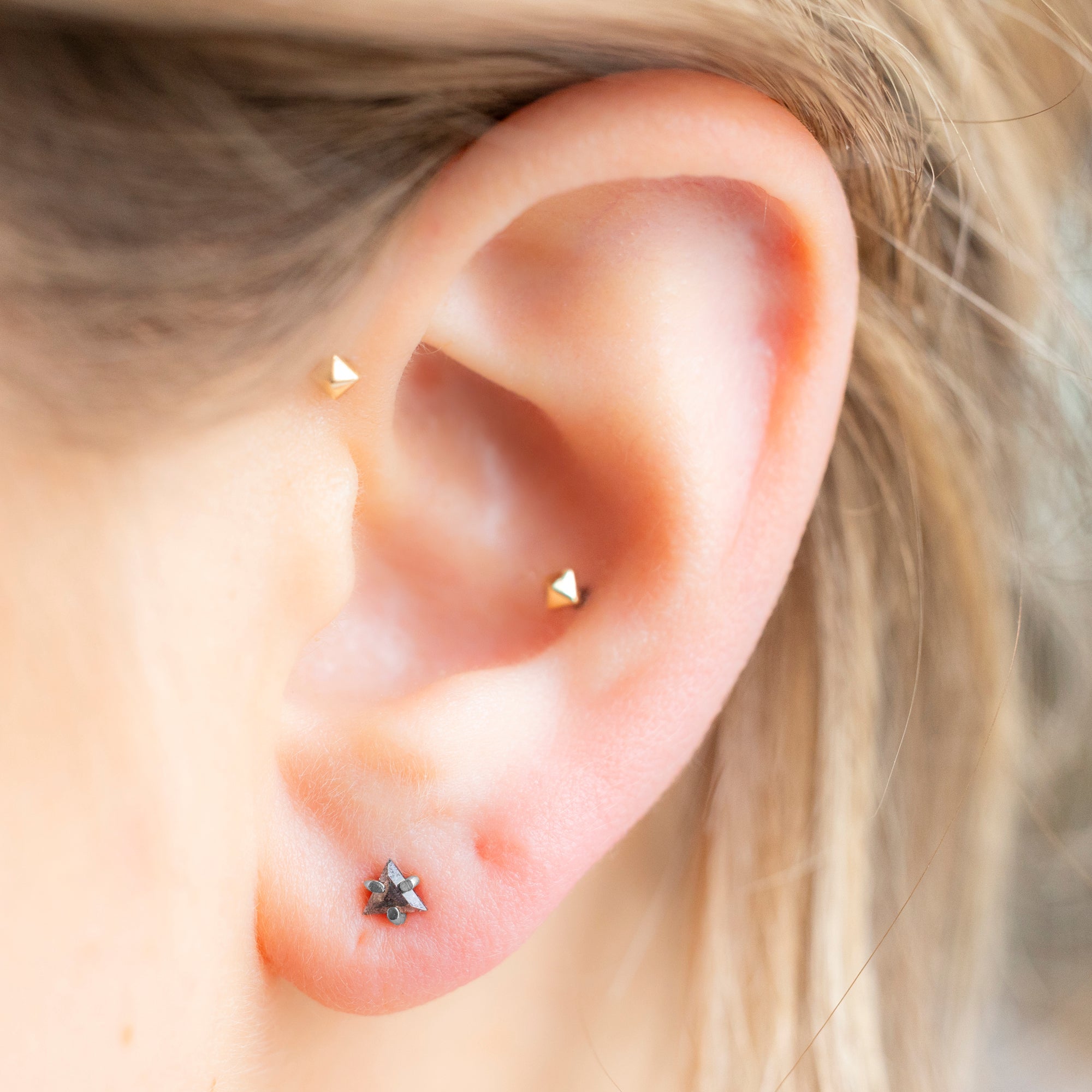 Alexis Russell Earrings The Black Diamond Trillion Stud Earrings | Yellow, Rose or White Gold