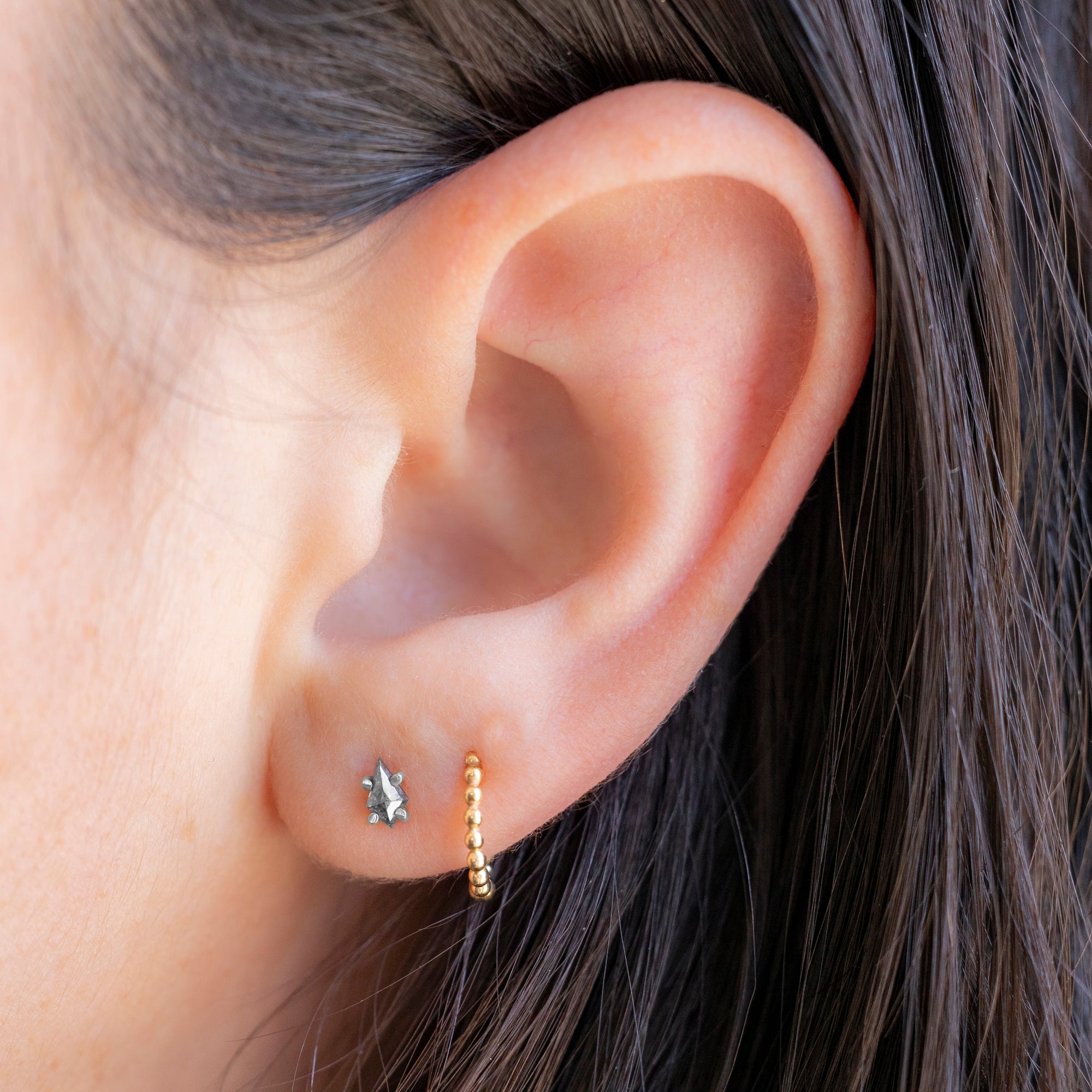 Alexis Russell Earrings The Geometric Salt and Pepper Diamond Kite Stud Earrings | Yellow, Rose or White Gold