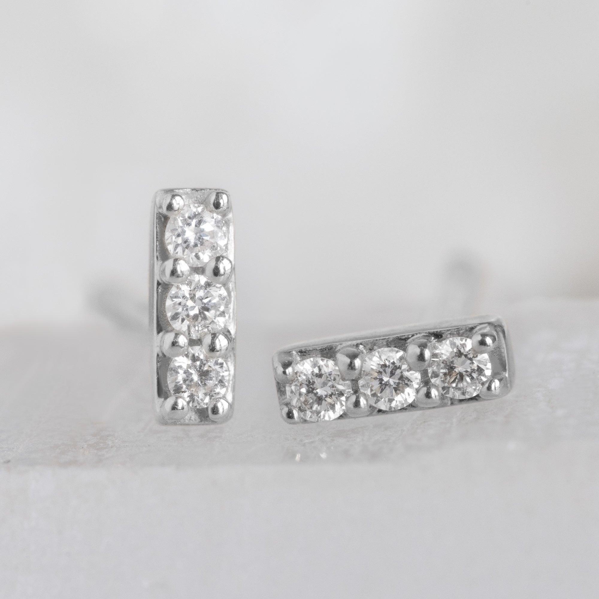 Alexis Russell Earrings The Teensy White Diamond Bar Studs | Yellow, Rose or White Gold