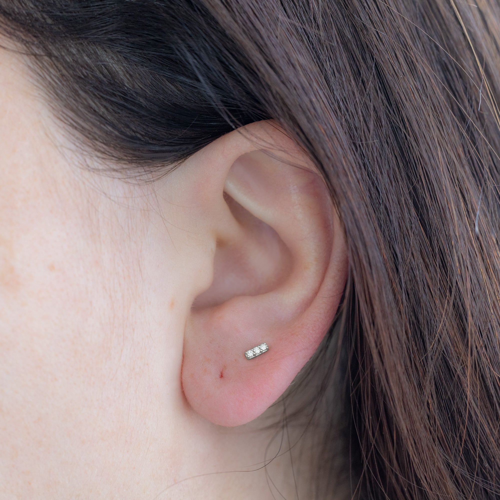 Alexis Russell Earrings The Teensy White Diamond Bar Studs | Yellow, Rose or White Gold