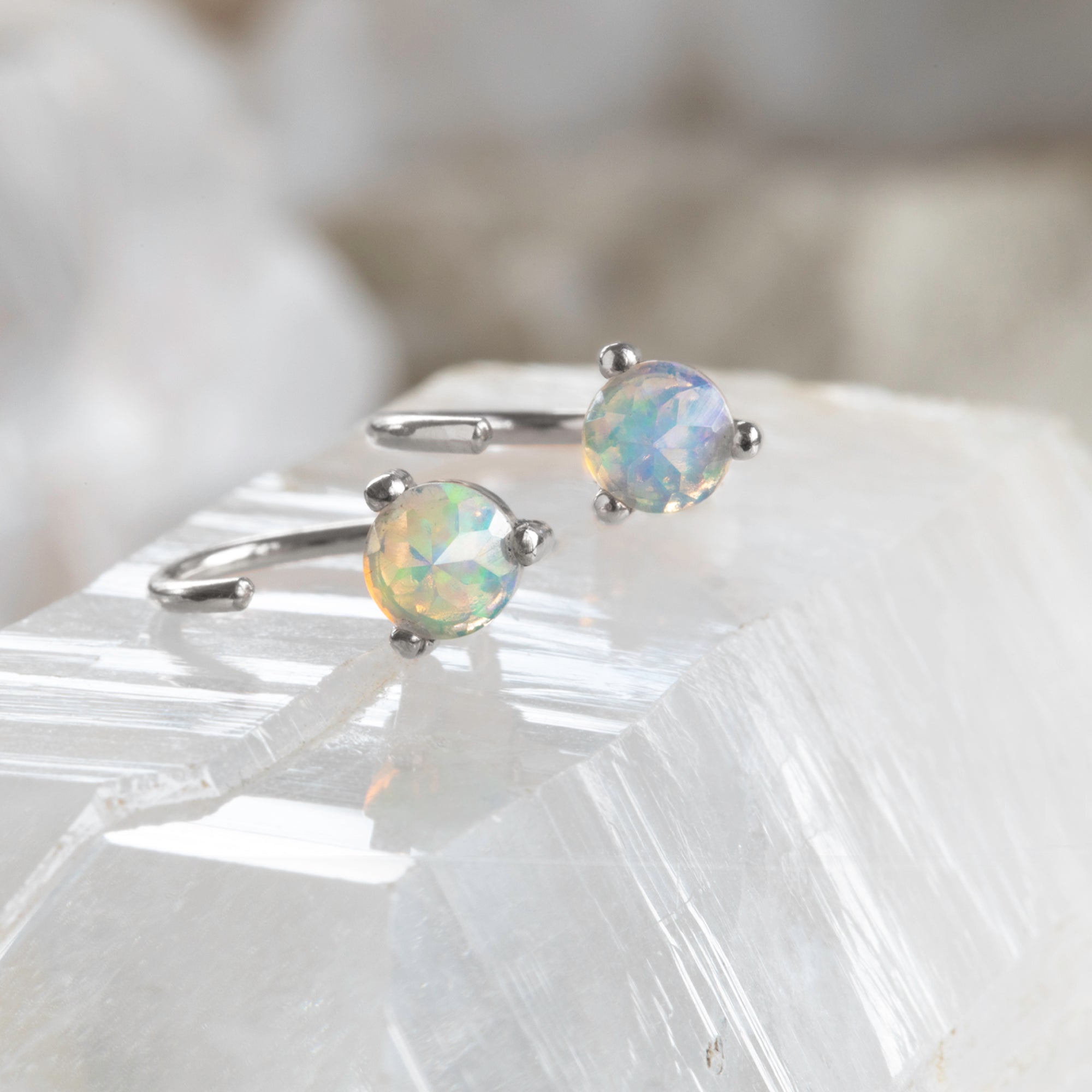 Alexis Russell Earrings The Opal Huggie Stud Earrings | Yellow, Rose or White Gold