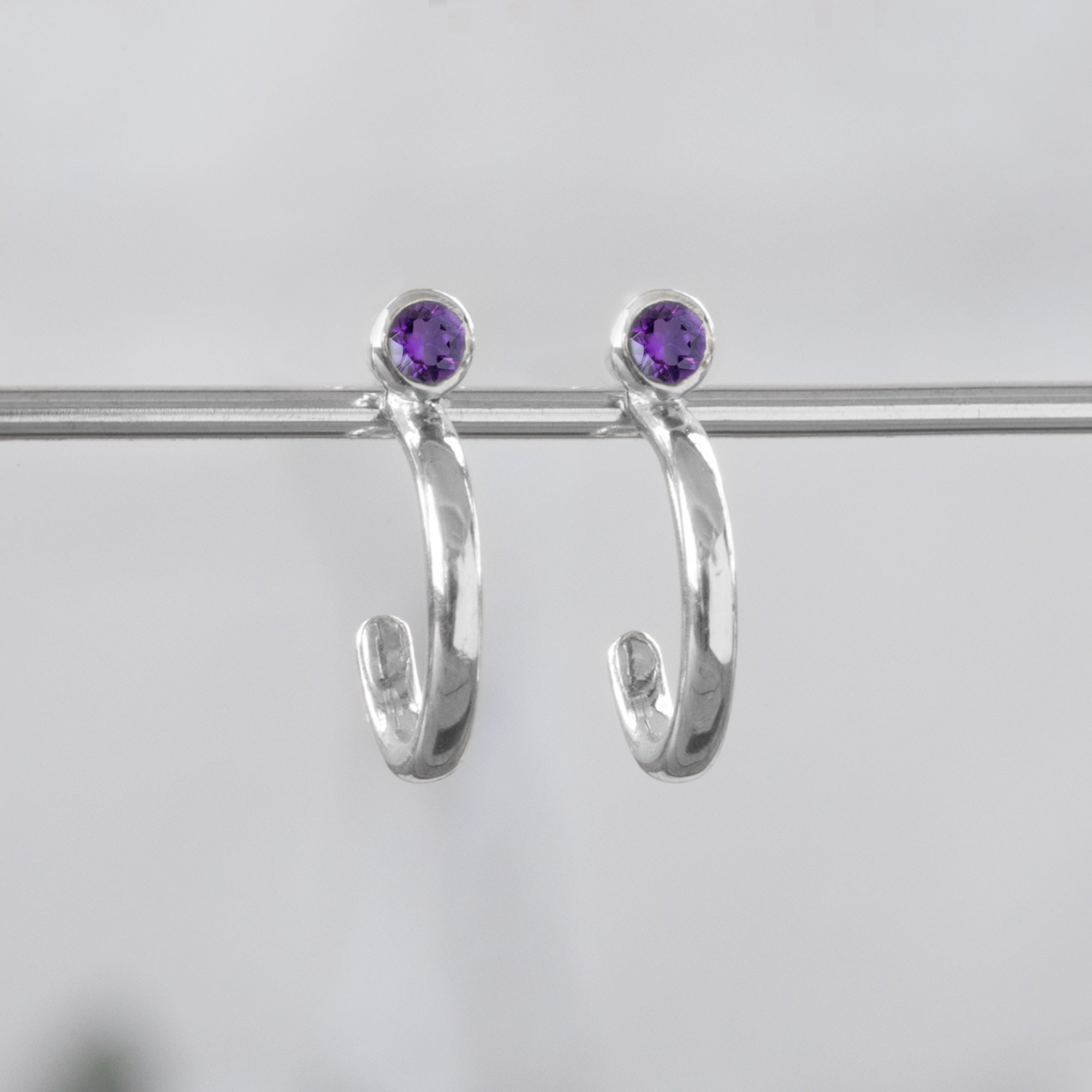 Alexis Russell Earrings Custom Amethyst Birthstone Hoop Earrings | White Gold
