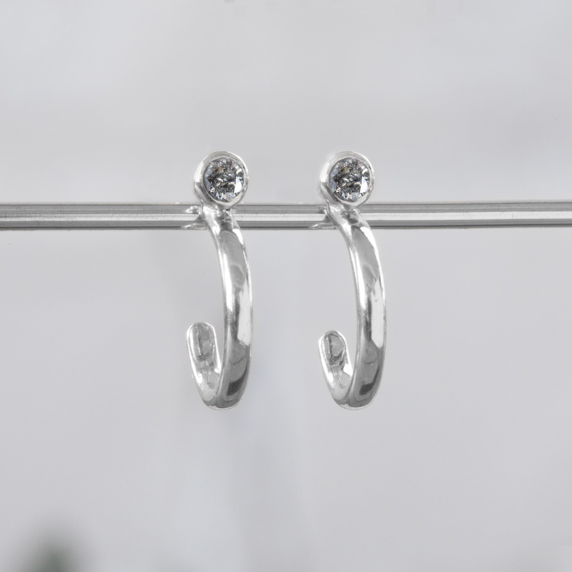 Alexis Russell Earrings Custom Salt and Pepper Diamond Birthstone Hoop Earrings | White Gold