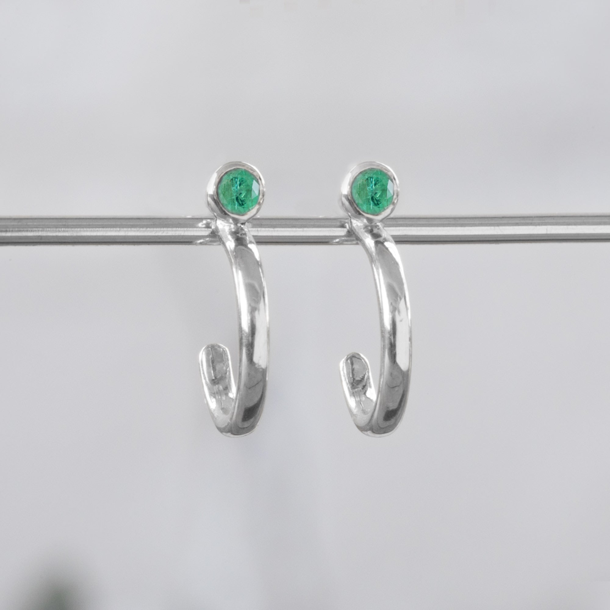 Alexis Russell Earrings Custom Emerald Birthstone Hoop Earrings | White Gold