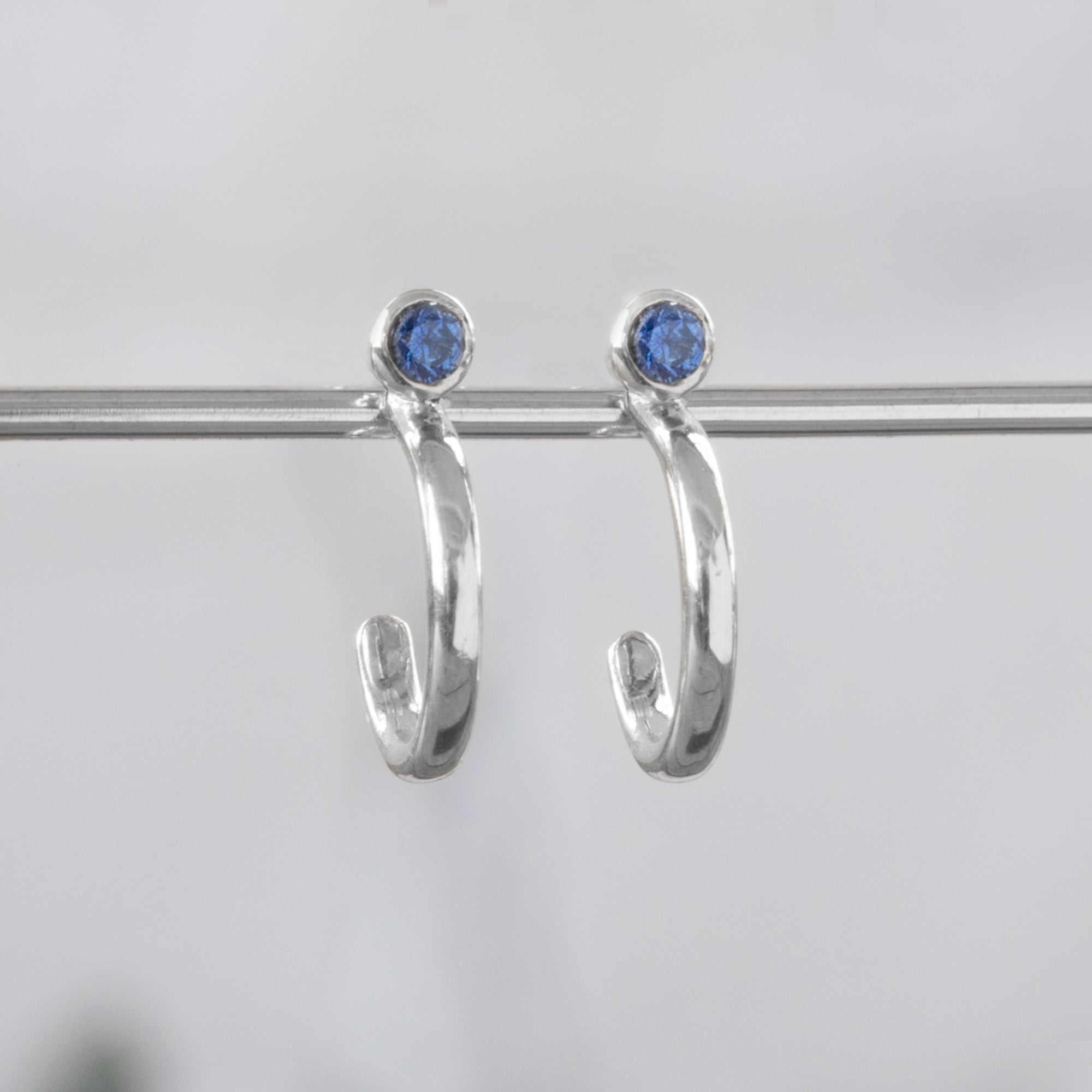 Alexis Russell Earrings Blue Sapphire Birthstone Hoop Earrings | Yellow, Rose or White Gold