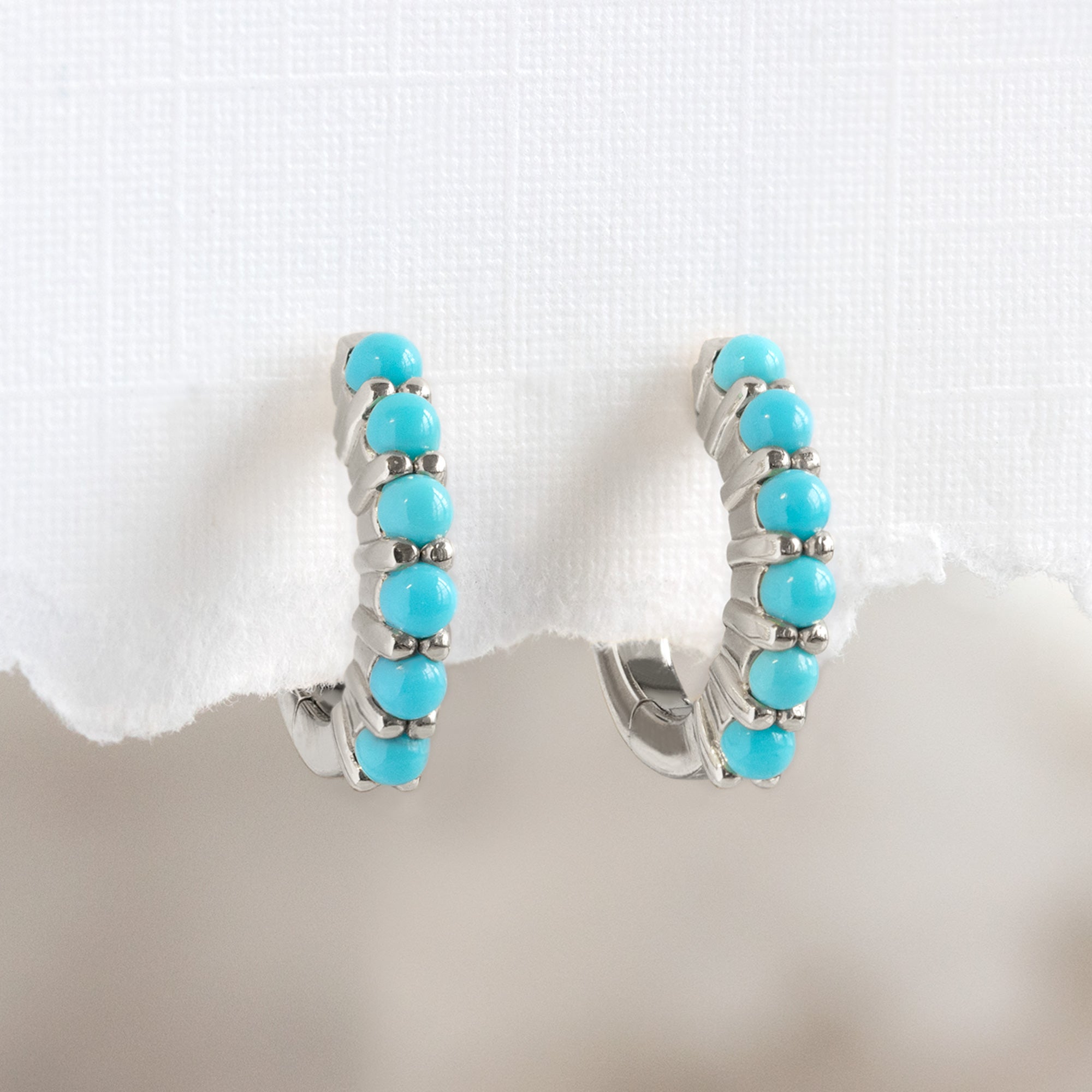 Alexis Russell Earrings The Turquoise Huggie Hoop Earrings | White Gold