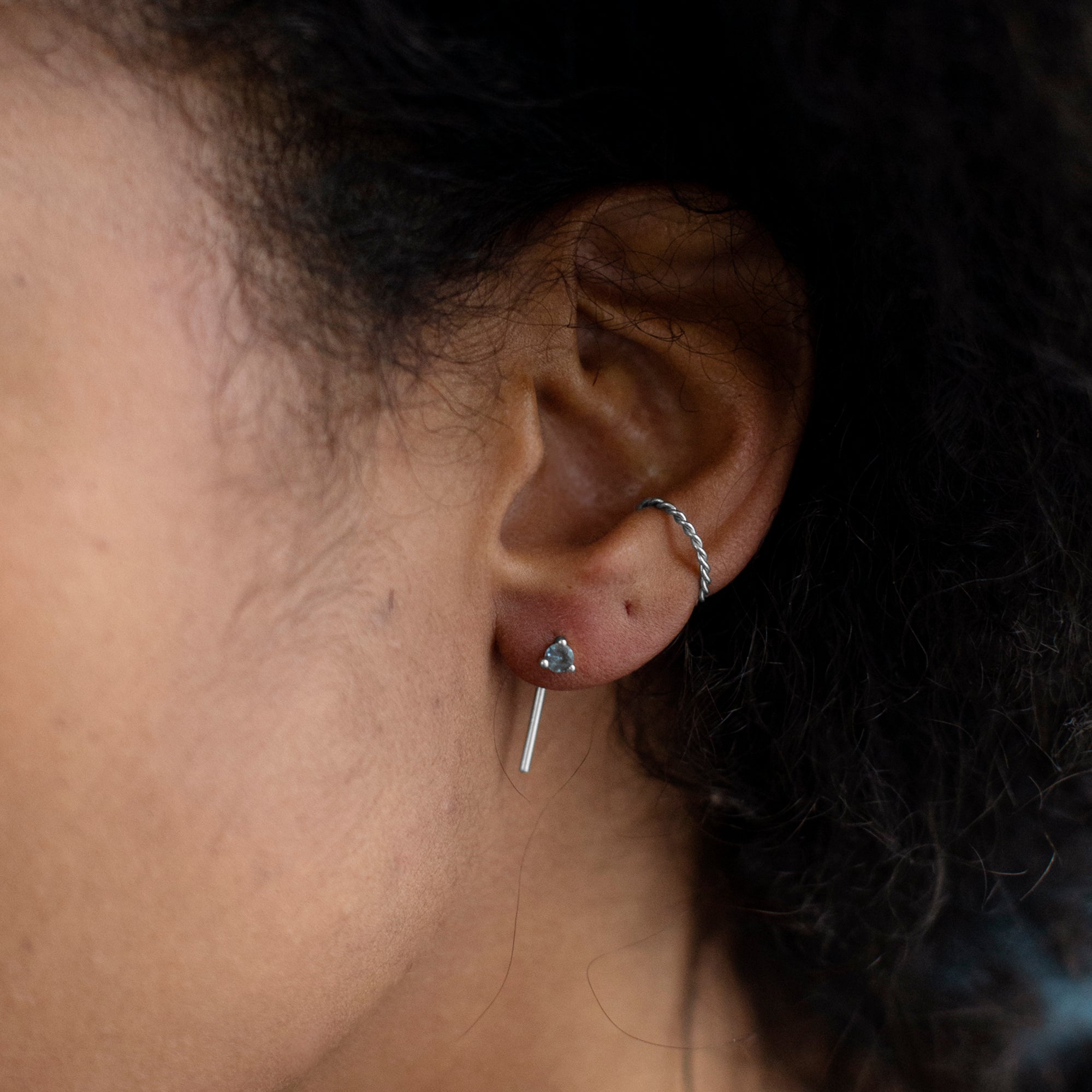 Alexis Russell Earrings The Blue Montana Sapphire Staple Thread Earrings | Yellow, Rose, White or Sterling Silver