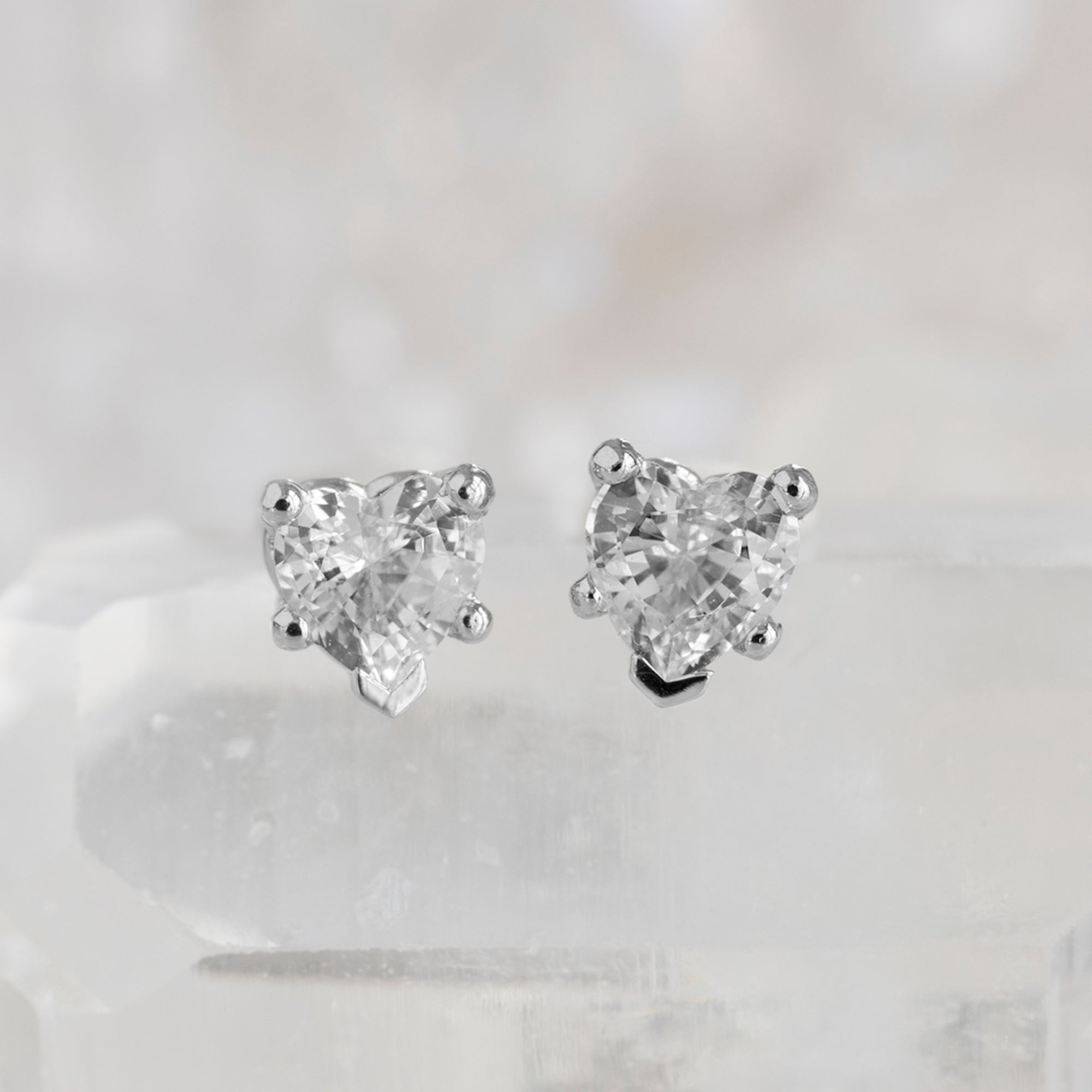 Alexis Russell Earrings The White Sapphire Gemstone Heart Stud Earrings | White Gold