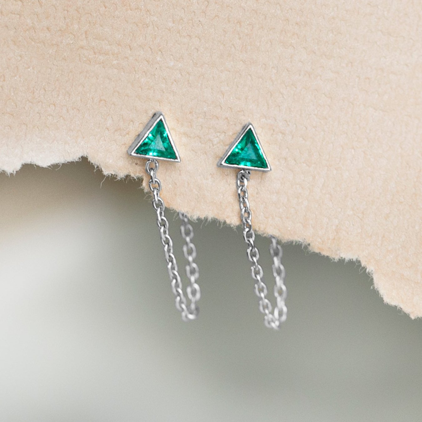 Alexis Russell Earrings The Emerald Trillion Chain Hoop Earrings | White Gold