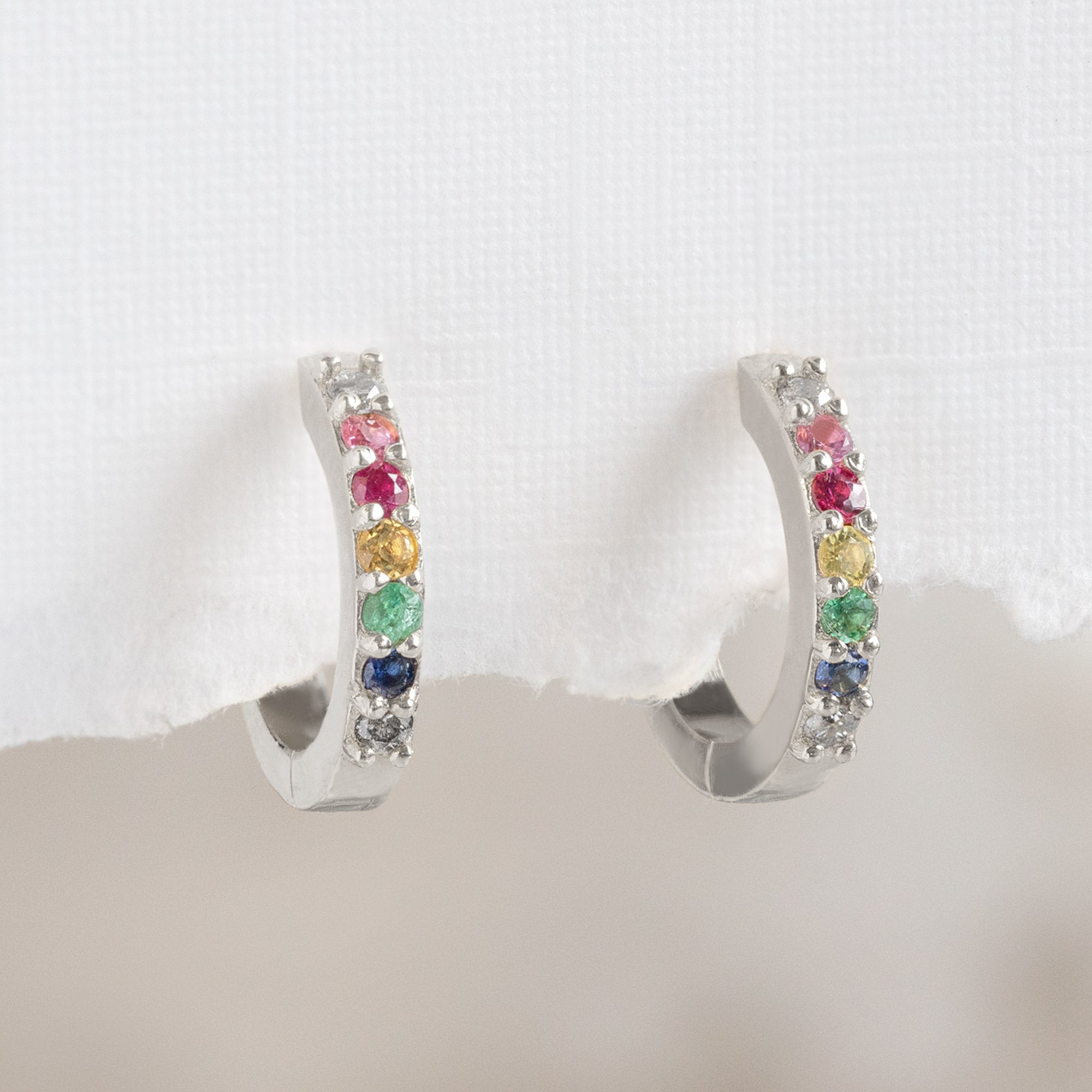 Alexis Russell Earrings The Rainbow Sapphire Pavé Huggie Hoops | White Gold