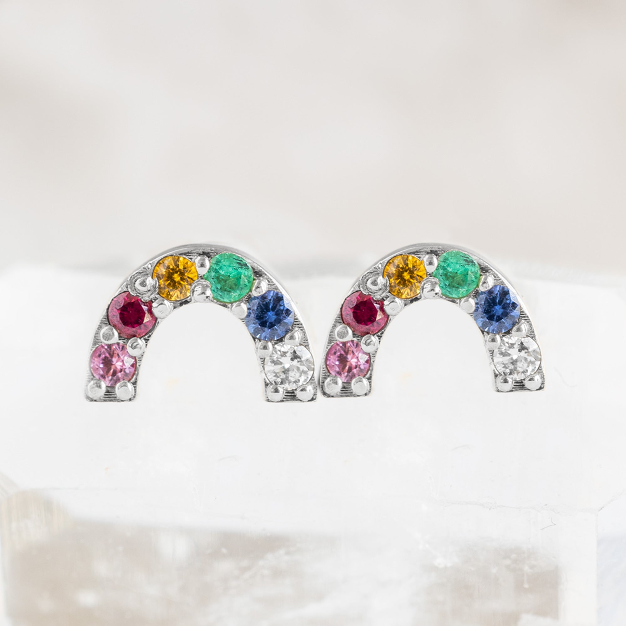 Alexis Russell Earrings The Rainbow Sapphire Stud Earrings | Yellow, Rose or White Gold