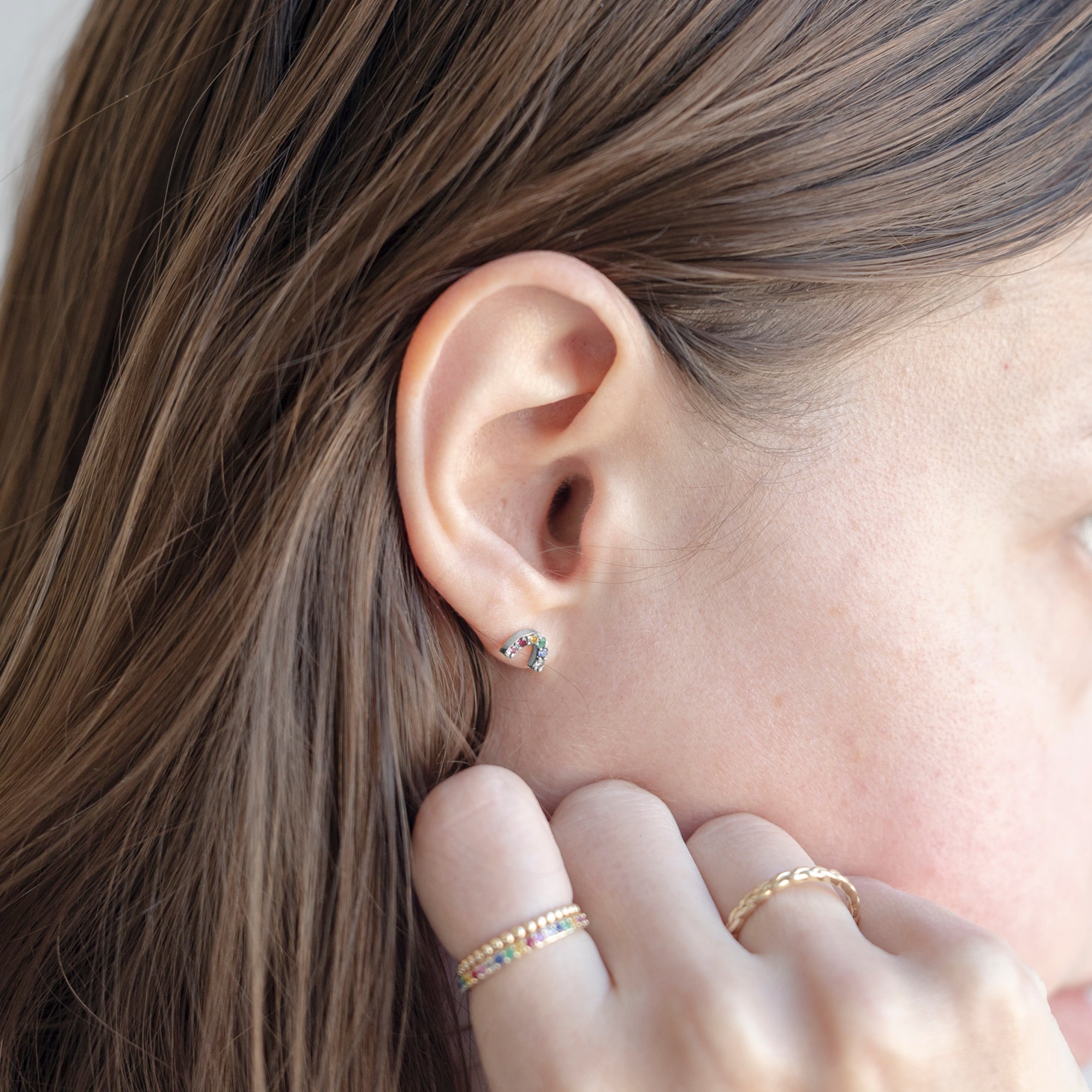 Alexis Russell Earrings The Rainbow Sapphire Stud Earrings | White Gold