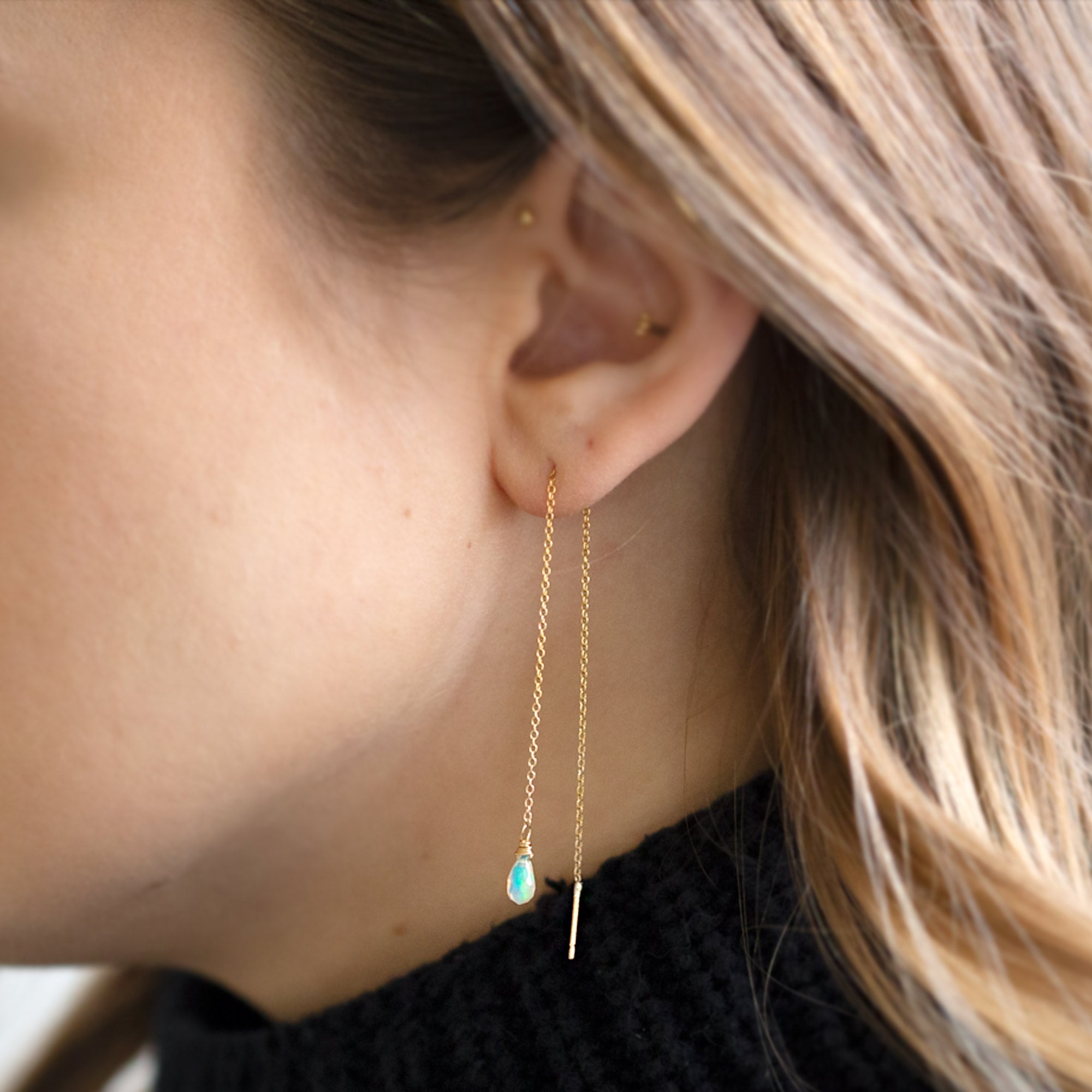 Alexis Russell Earrings The Opal Thread Earrings | Yellow Gold