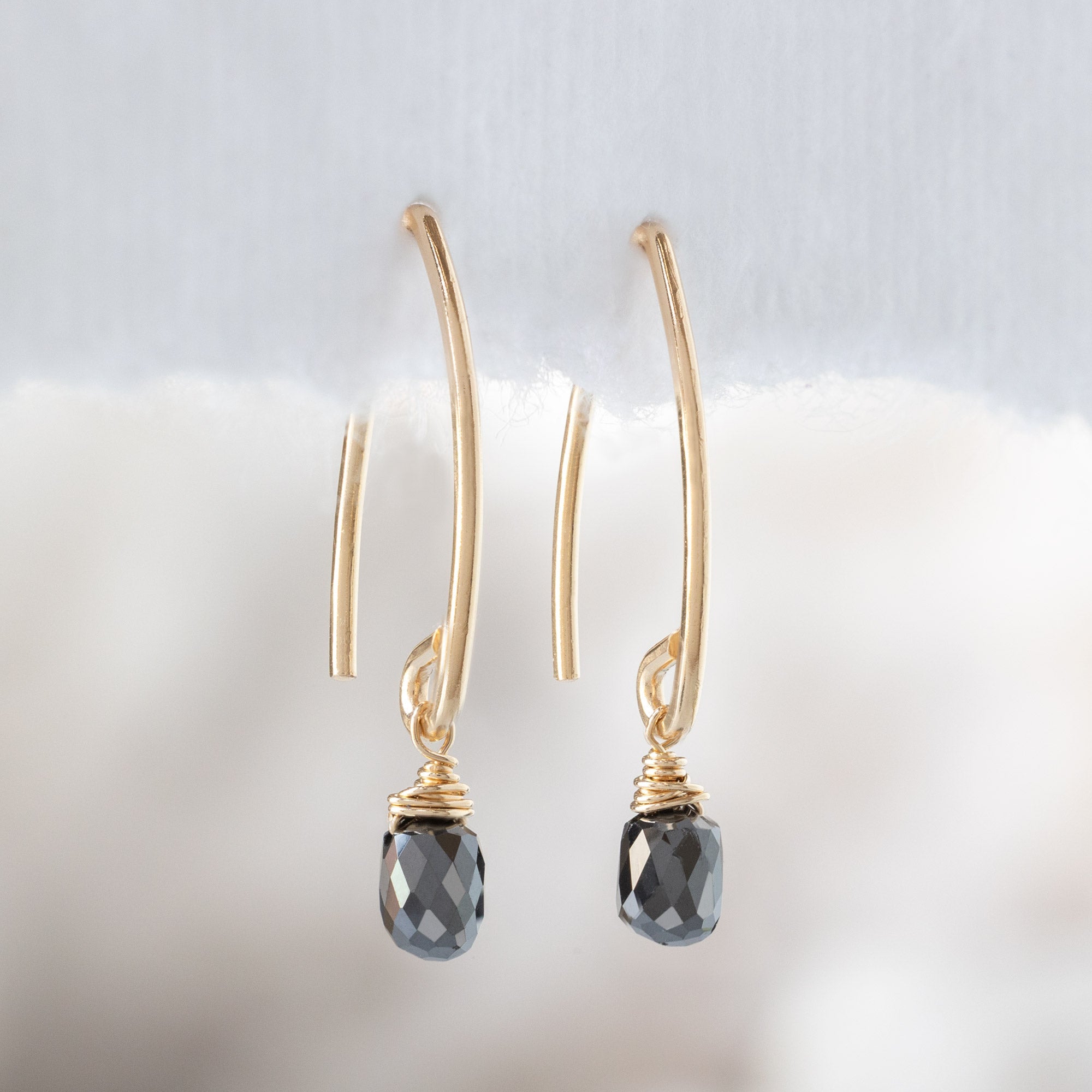 Alexis Russell Earrings The Simple Black Diamond Drop Earrings | Yellow Gold Filled