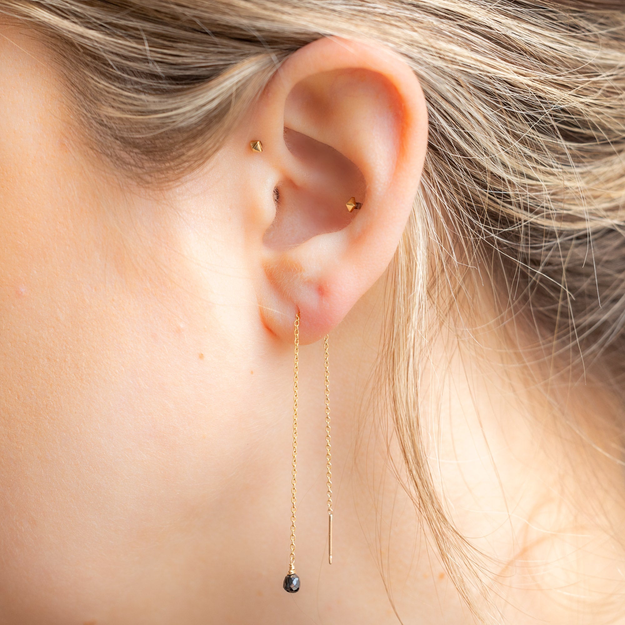 Alexis Russell Earrings The Simple Black Diamond Drop Thread Earrings | Yellow Gold Filled