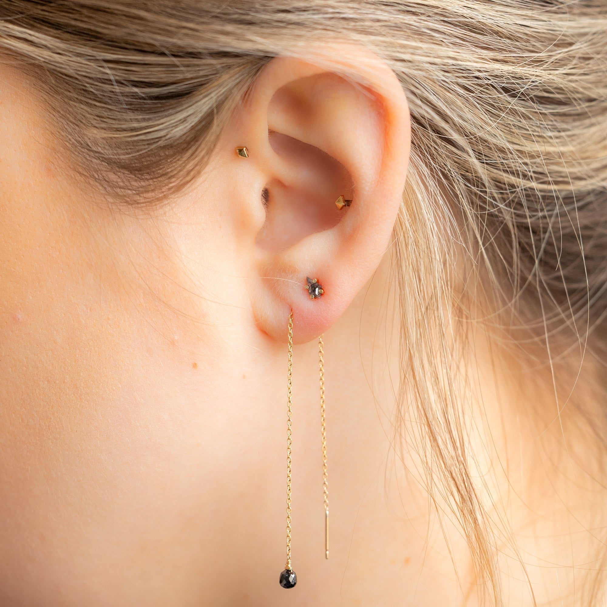 Alexis Russell Earrings The Simple Black Diamond Drop Thread Earrings | Yellow Gold Filled