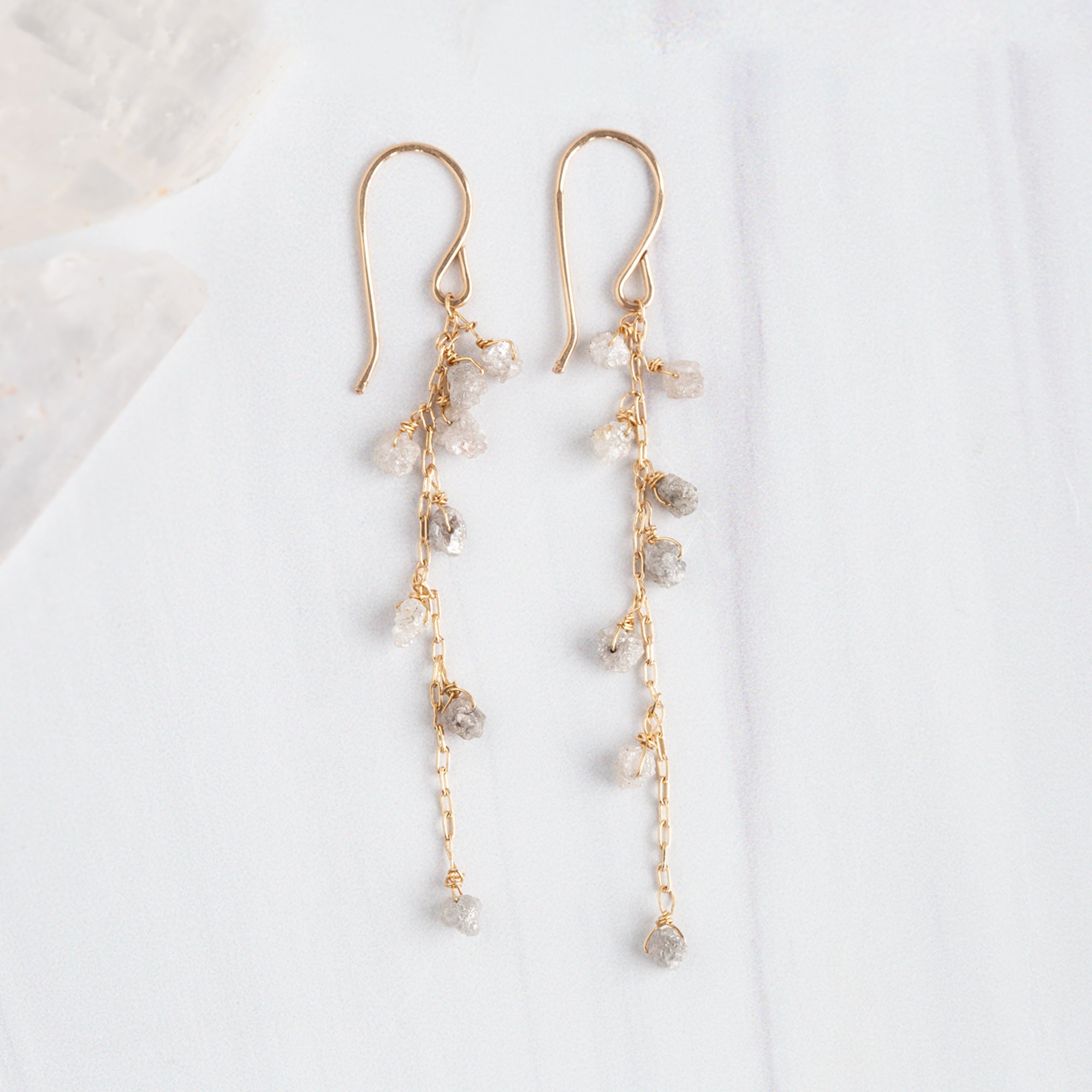 Alexis Russell Earrings The Rough Grey Diamond Cascade Earrings | Yellow, Rose or Sterling Silver