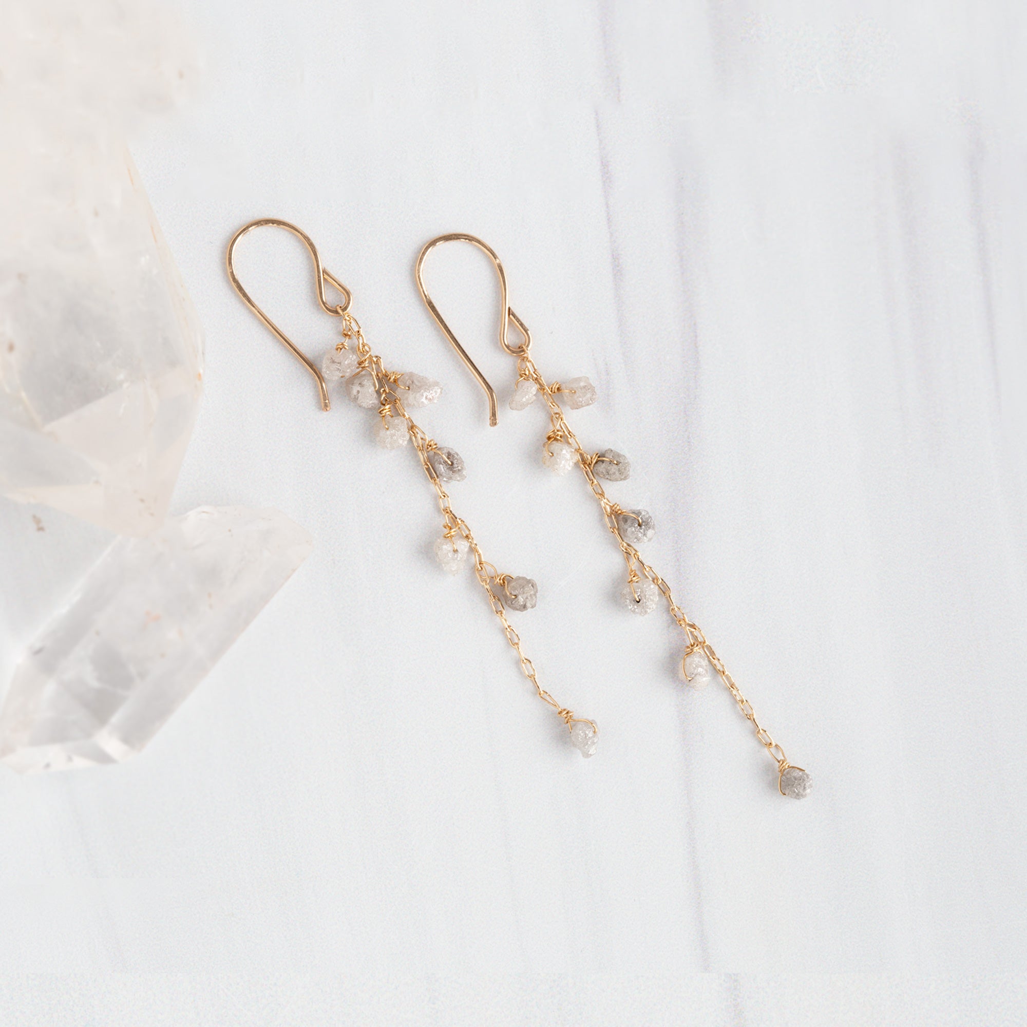 Alexis Russell Earrings The Rough Grey Diamond Cascade Earrings | Yellow, Rose or Sterling Silver