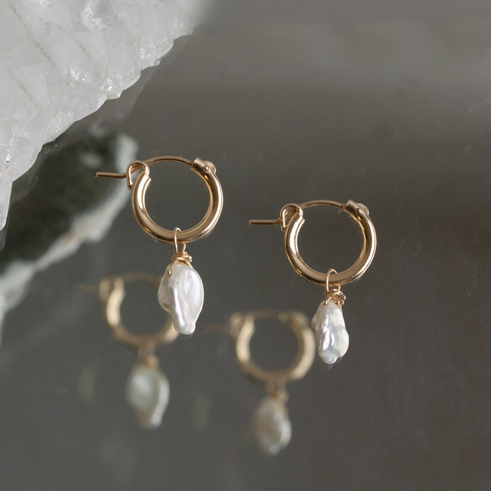 Alexis Russell Earrings The Keshi Pearl Hoop Earrings | Yellow, Rose or Sterling Silver