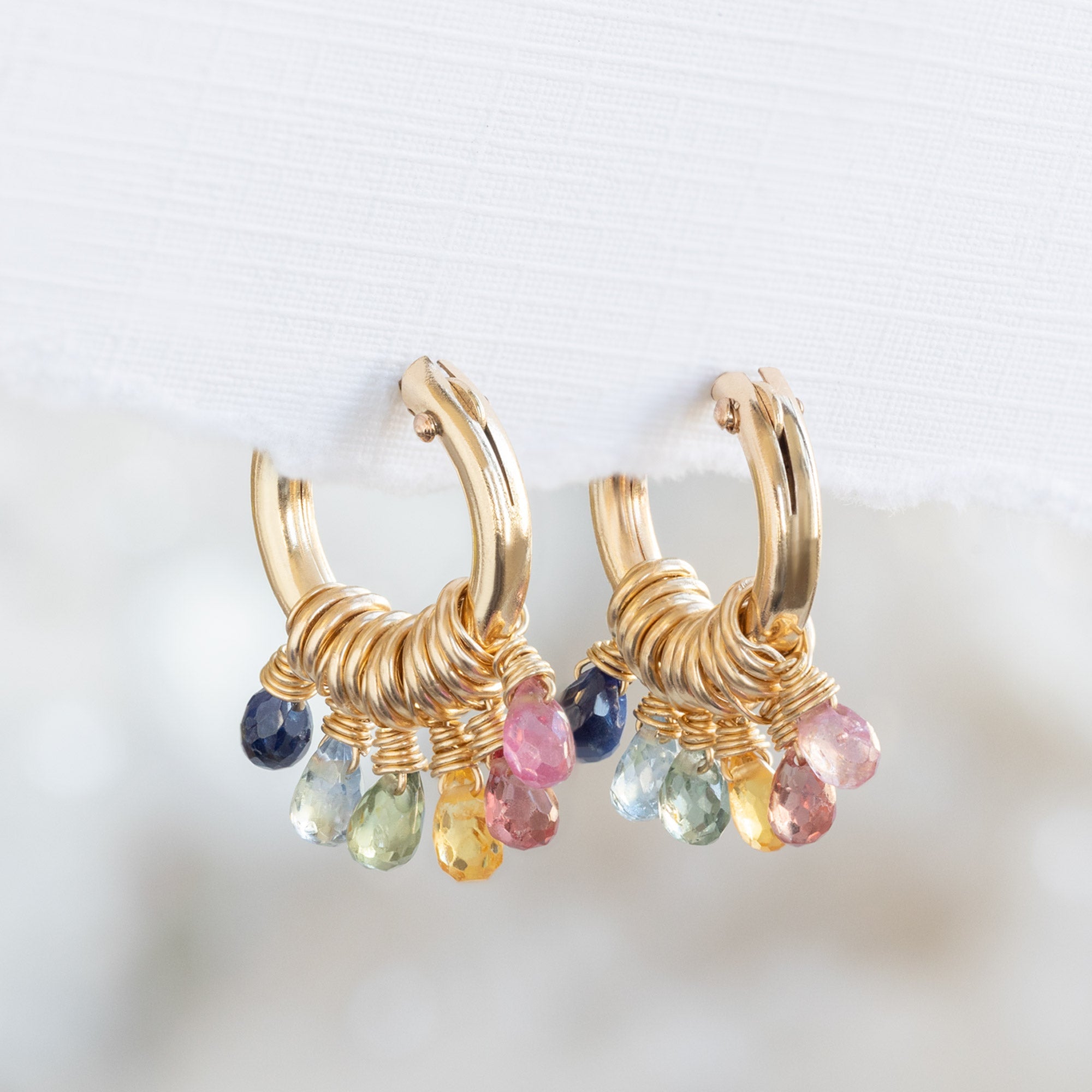 Alexis Russell Earrings The Rainbow Sapphire Hoop Earrings | Yellow Gold