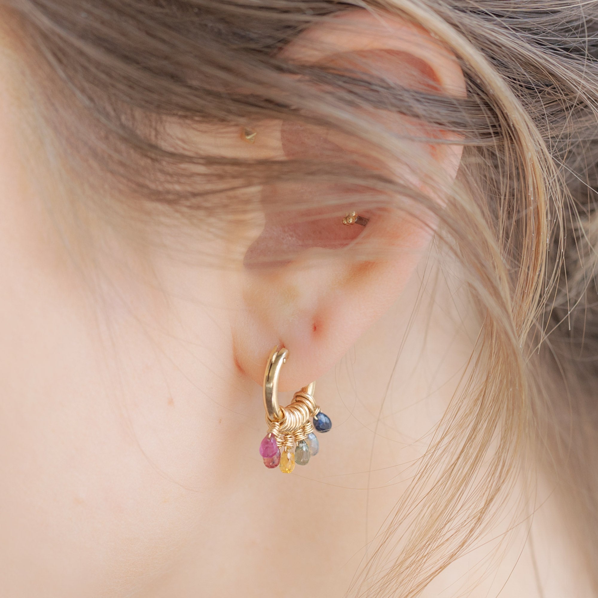 Alexis Russell Earrings The Rainbow Sapphire Hoop Earrings | Yellow Gold