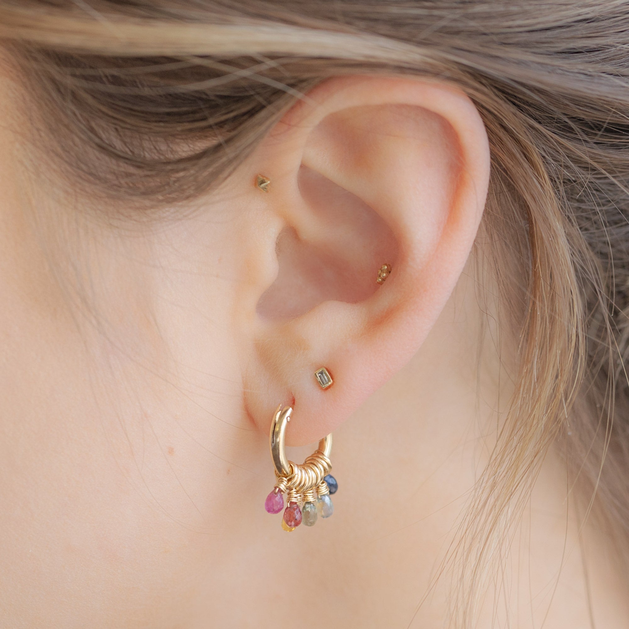 Alexis Russell Earrings The Rainbow Sapphire Hoop Earrings | Yellow Gold