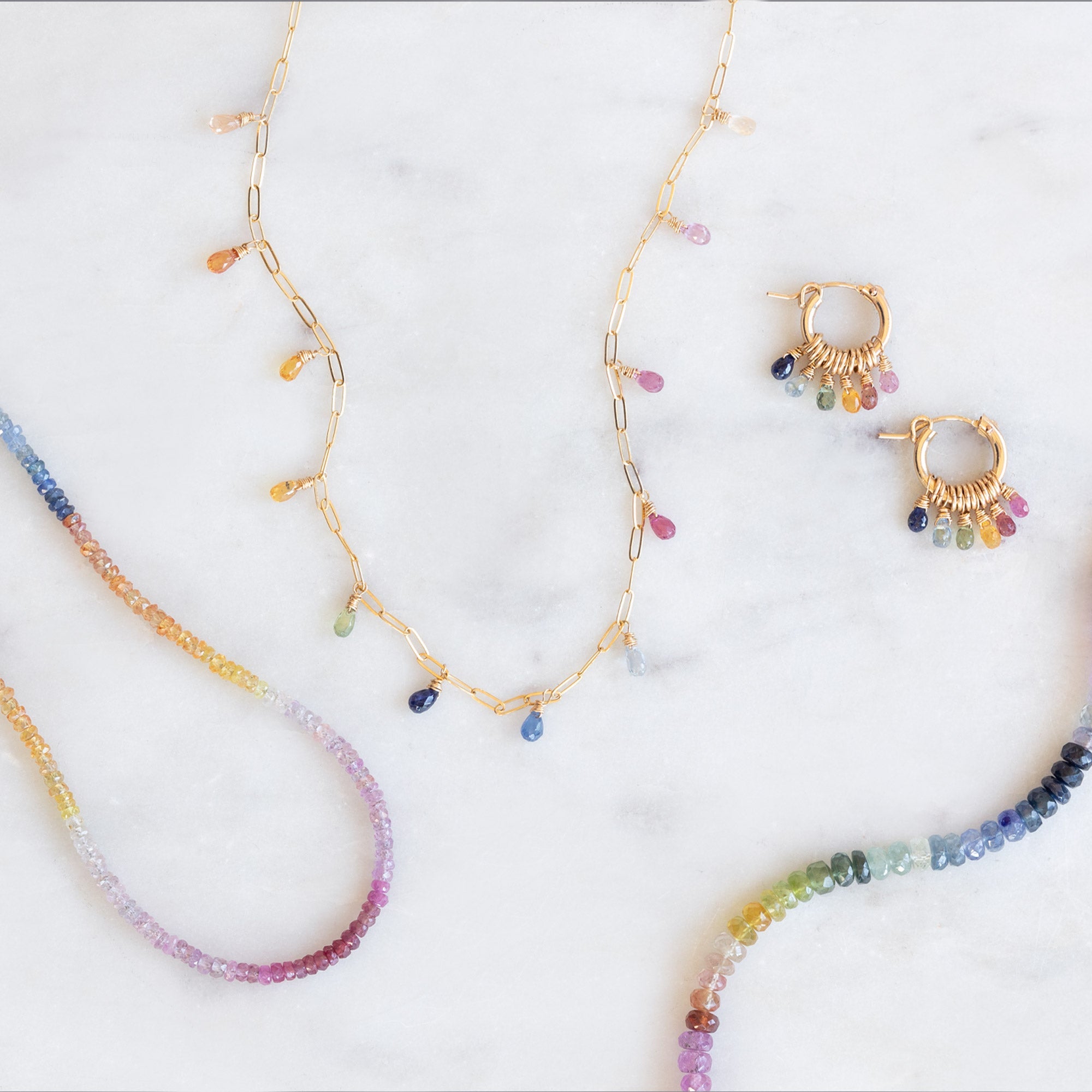 Alexis Russell Earrings The Rainbow Sapphire Hoop Earrings | Yellow Gold