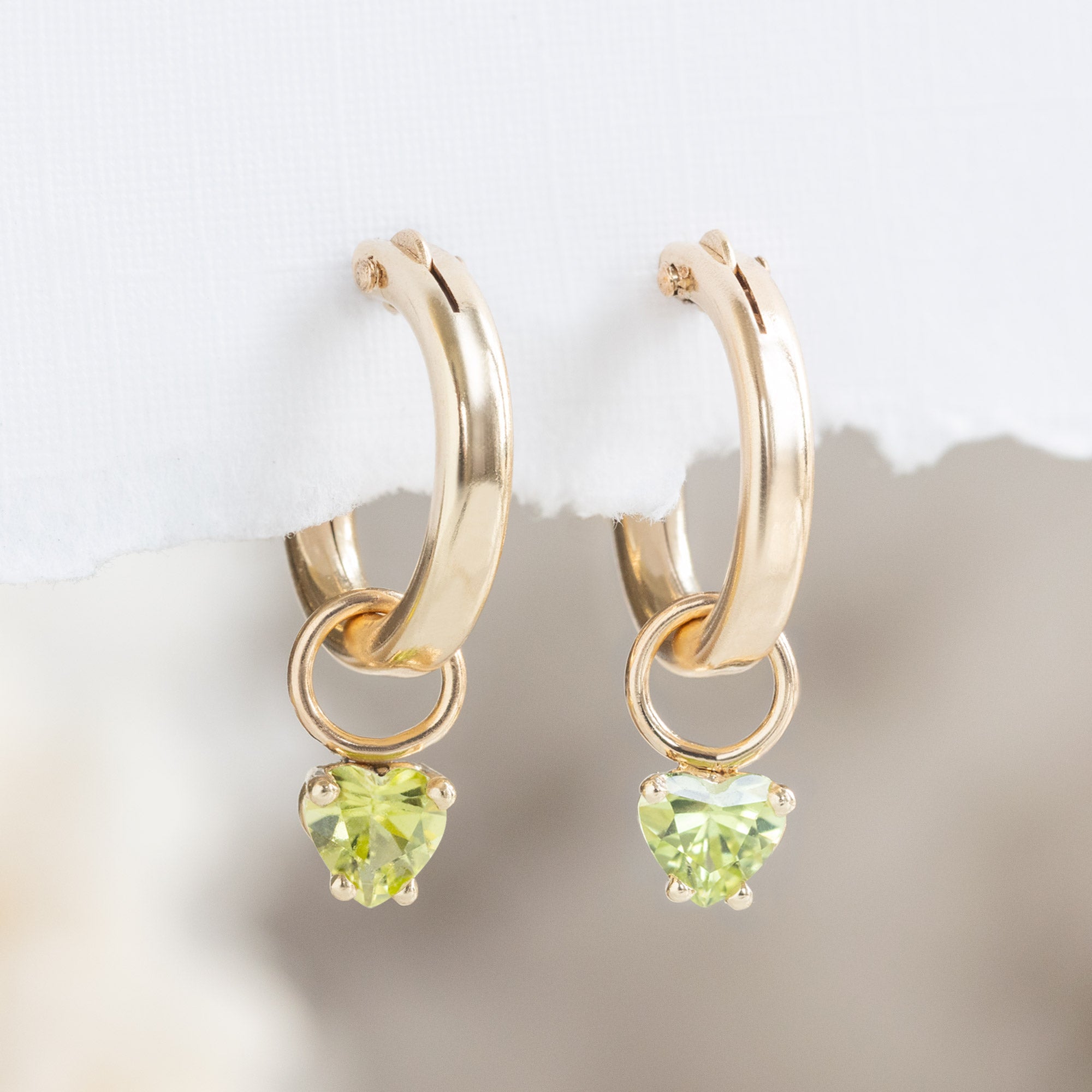 Alexis Russell Earrings The Peridot Heart Hoops | Yellow Gold