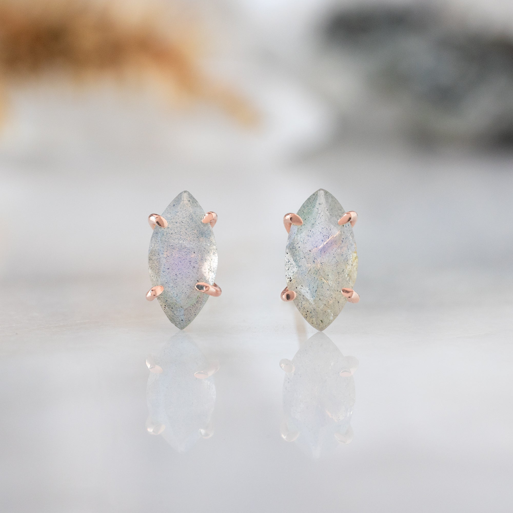 Alexis Russell Earrings The Labradorite Marquise Stud Earrings | Yellow, Rose, White or Sterling Silver