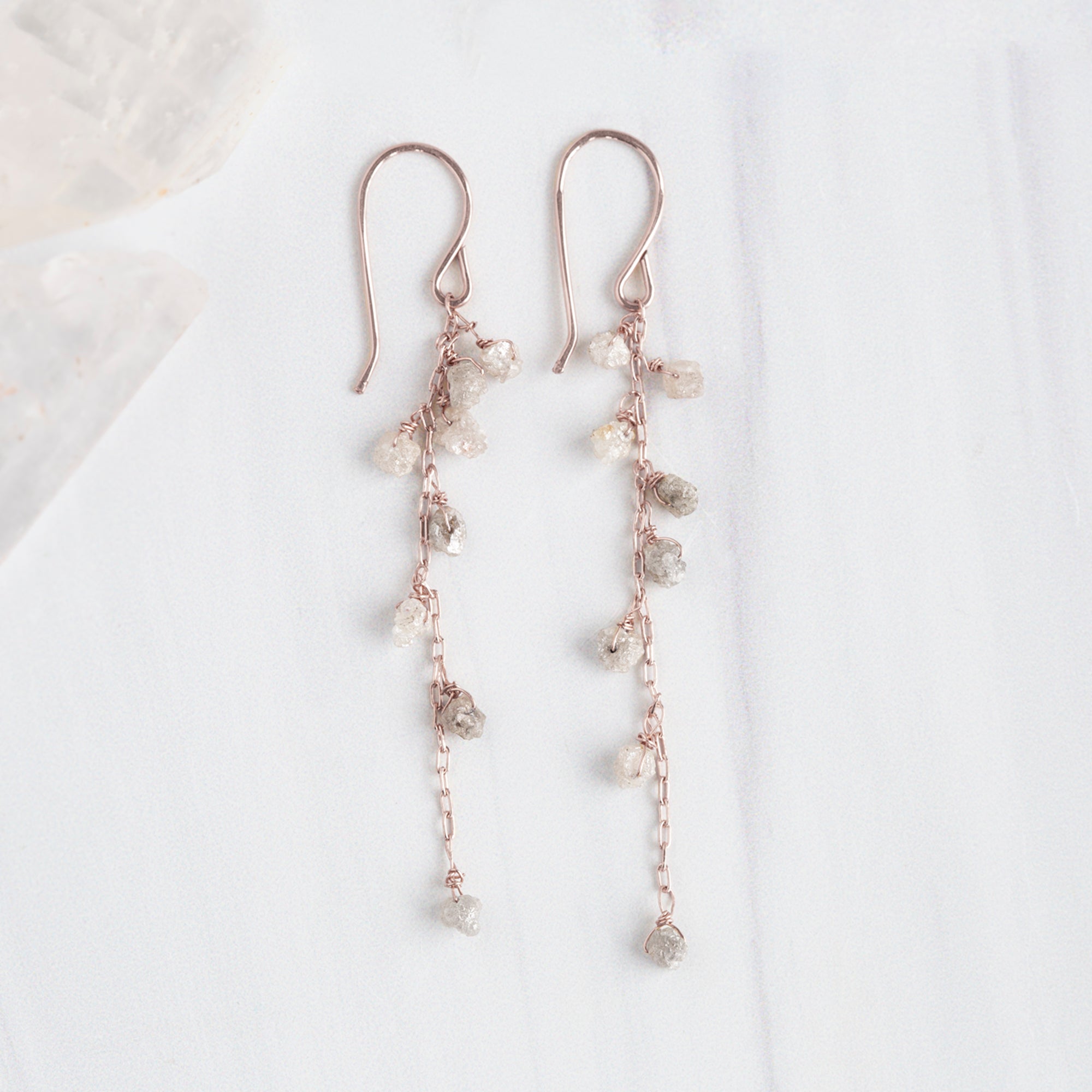 Alexis Russell Earrings The Rough Grey Diamond Cascade Earrings | Yellow, Rose or Sterling Silver