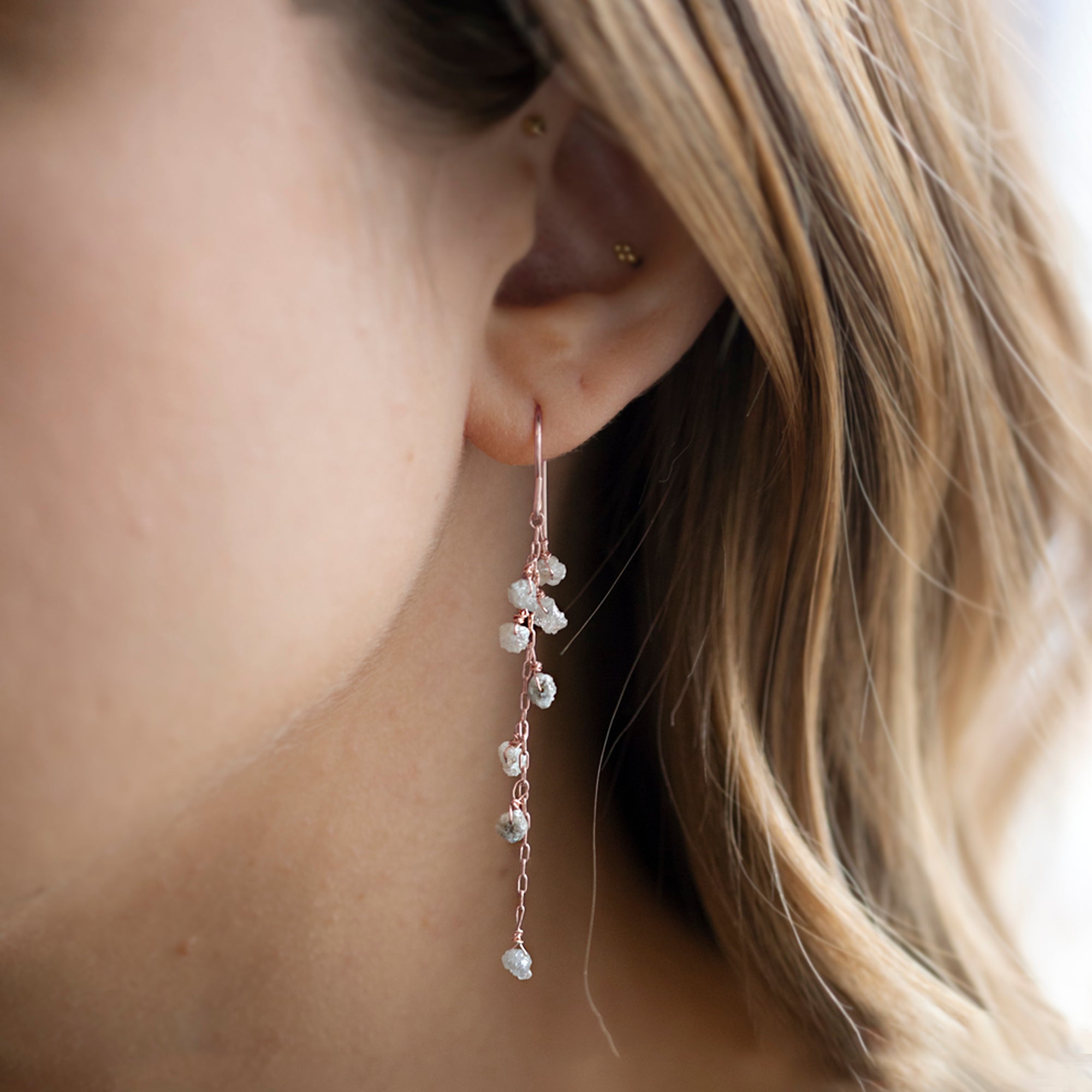 Alexis Russell Earrings The Rough Grey Diamond Cascade Earrings | Yellow, Rose or Sterling Silver