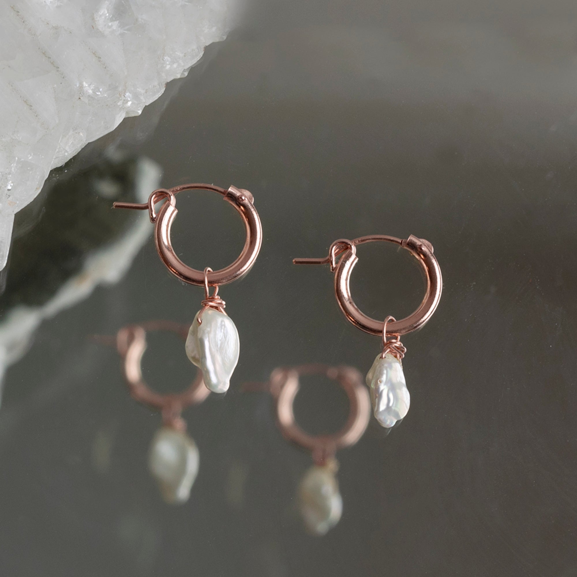 Alexis Russell Earrings The Keshi Pearl Hoop Earrings | Yellow, Rose or Sterling Silver