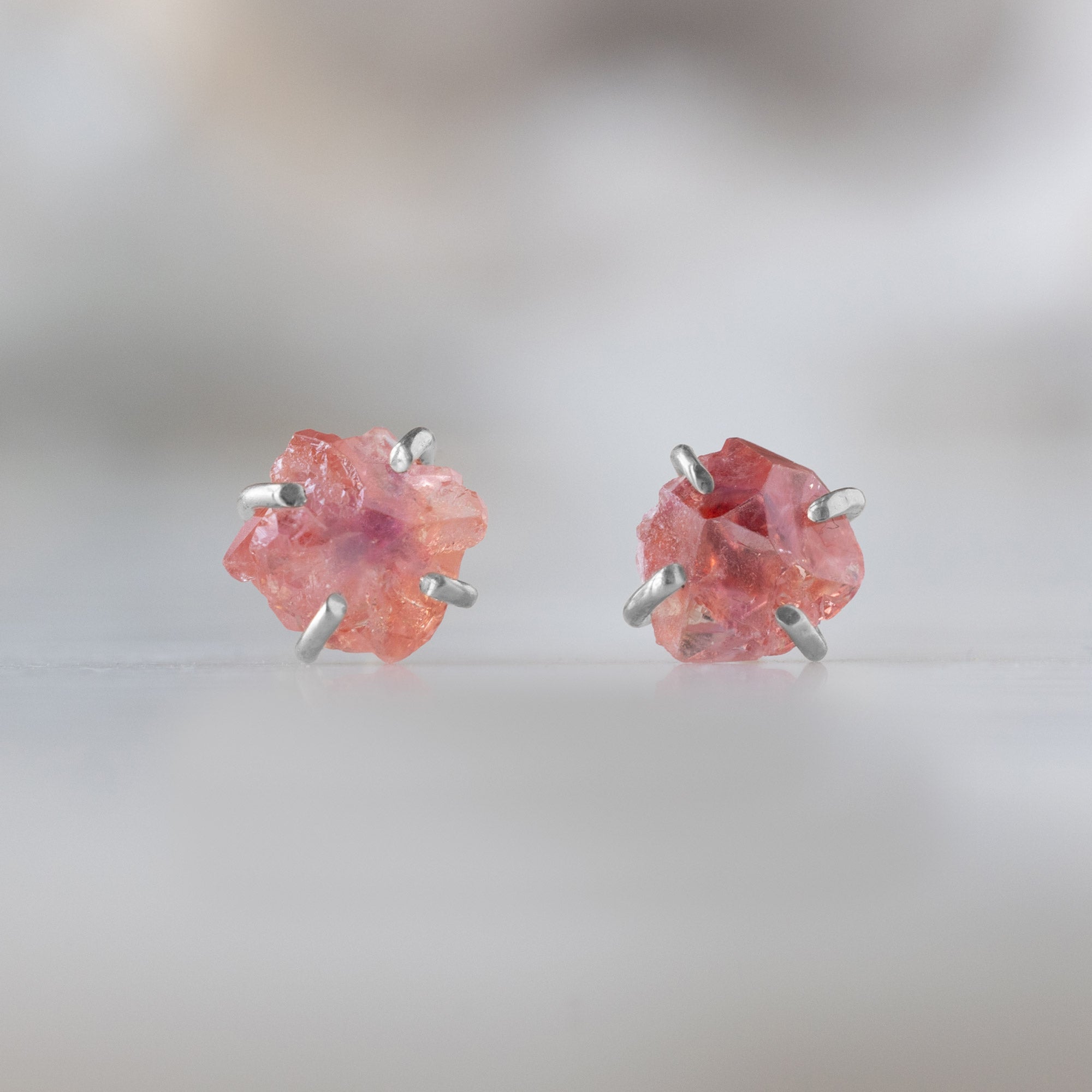 Alexis Russell Earrings The Raw Padparadscha Sapphire Gemstone Stud Earrings | Sterling Silver