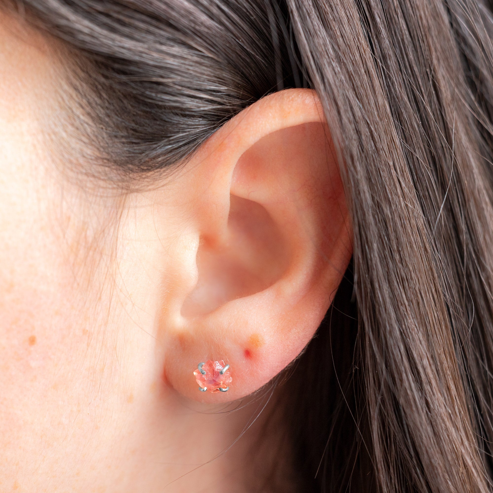 Alexis Russell Earrings The Raw Padparadscha Sapphire Gemstone Stud Earrings | Sterling Silver