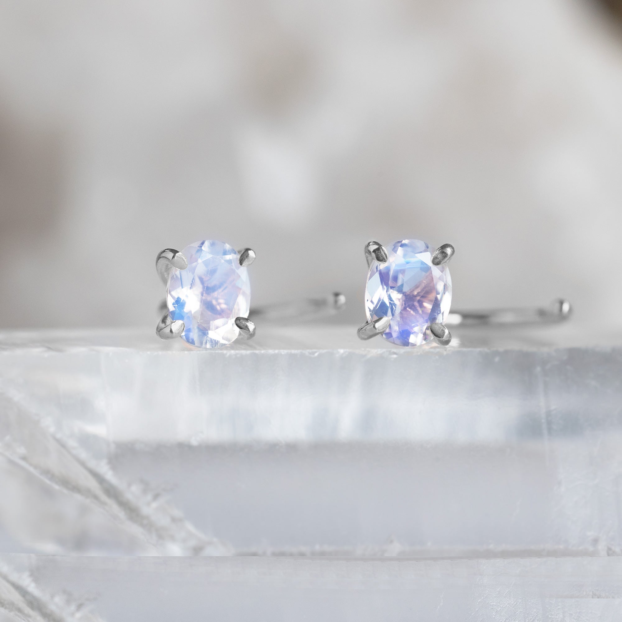 Alexis Russell Earrings The Rainbow Moonstone Huggie Stud Earrings | Yellow, Rose or Sterling Silver