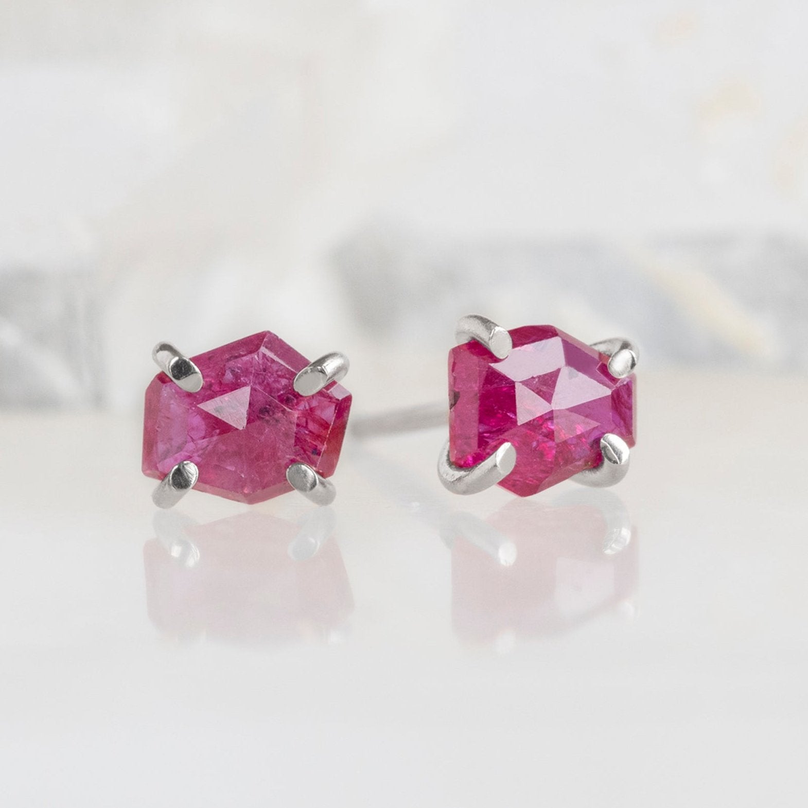 Alexis Russell Earrings The Hexagon Ruby Stud Earrings | Sterling Silver
