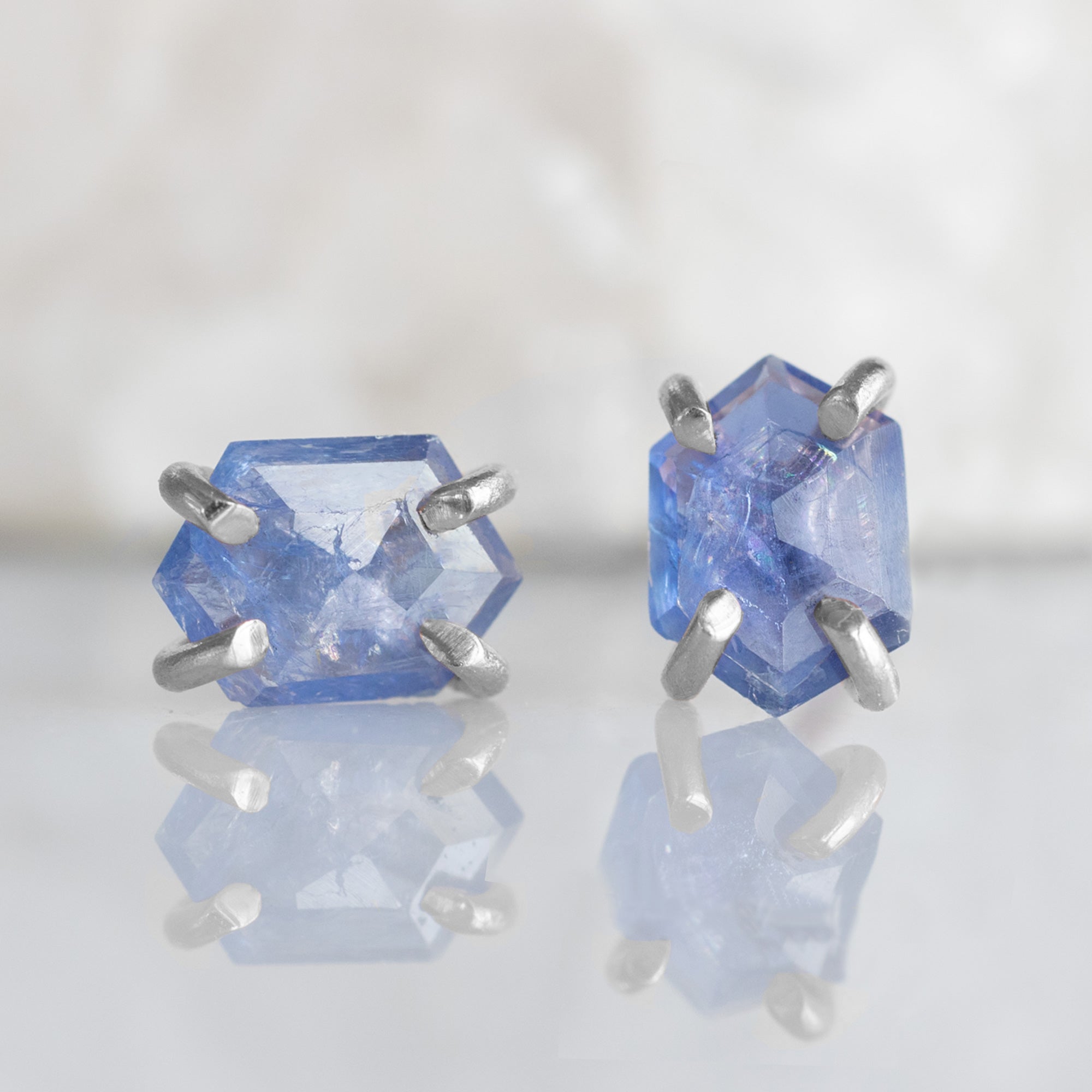 Alexis Russell Earrings The Hexagon Blue Sapphire Stud Earrings | Yellow, Rose or White Gold