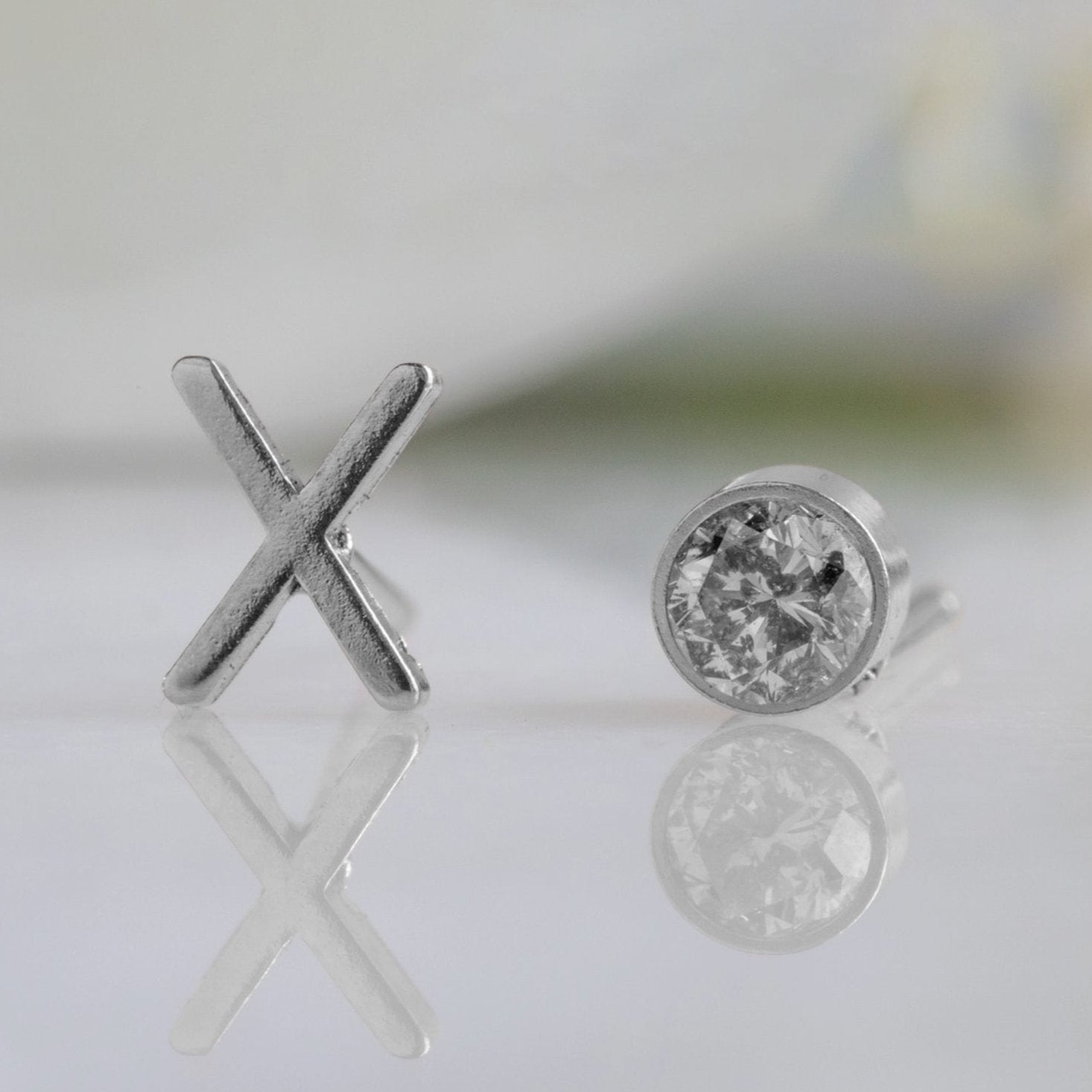 Alexis Russell Earrings The XO' Salt and Pepper Diamond Stud Earrings | Yellow, Rose, White or Sterling Silver