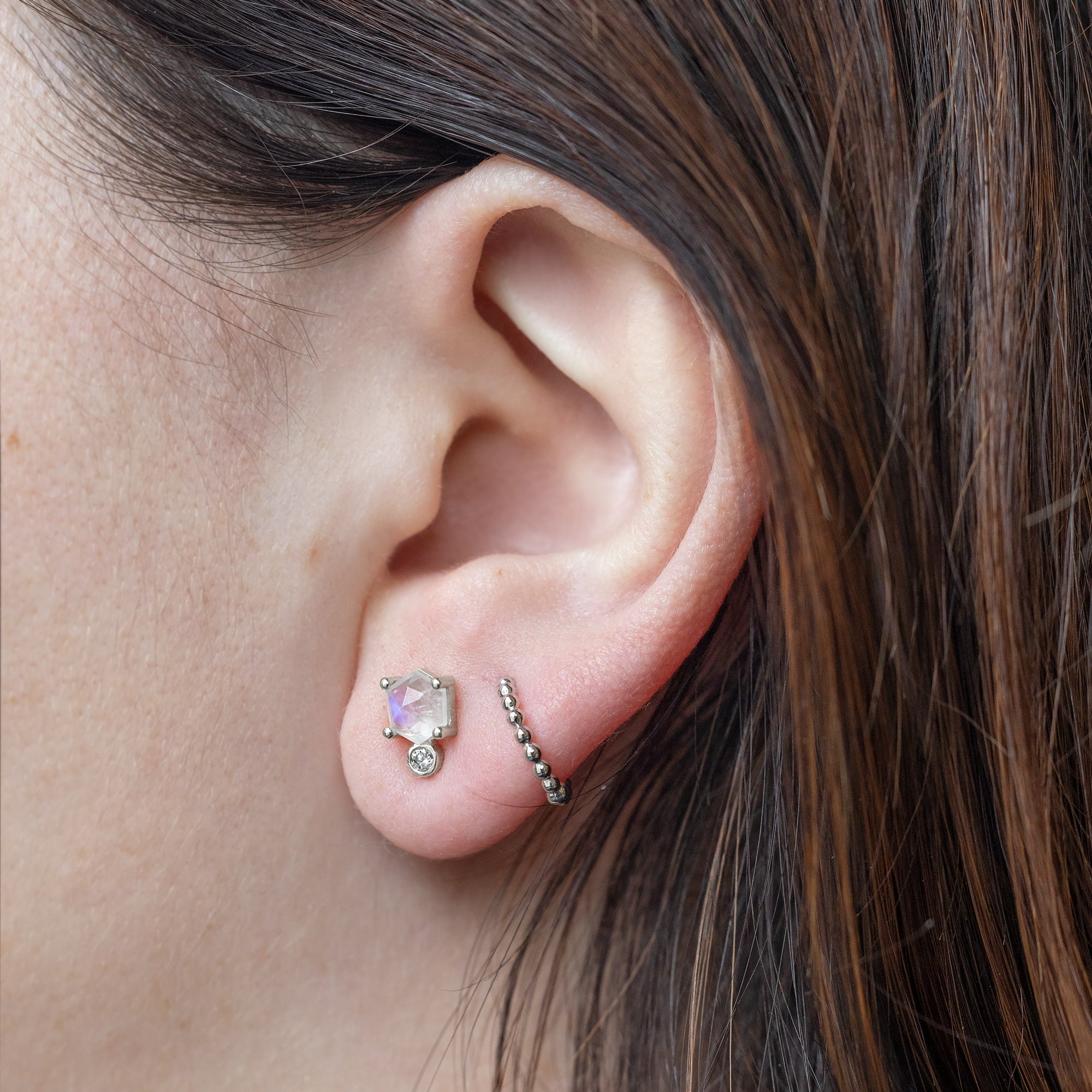 Alexis Russell Earrings The Hexagon Moonstone + Diamond Stud Earrings | Yellow, Rose or White Gold