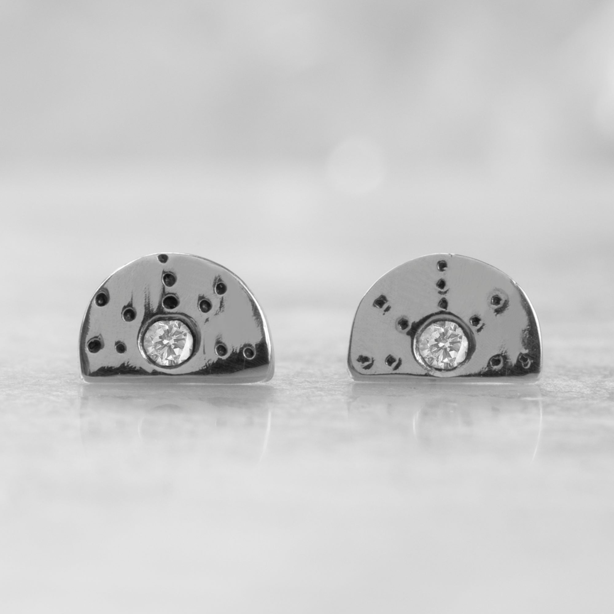 Alexis Russell Earrings The Half Moon White Diamond Stardust Stud Earrings | Sterling Silver