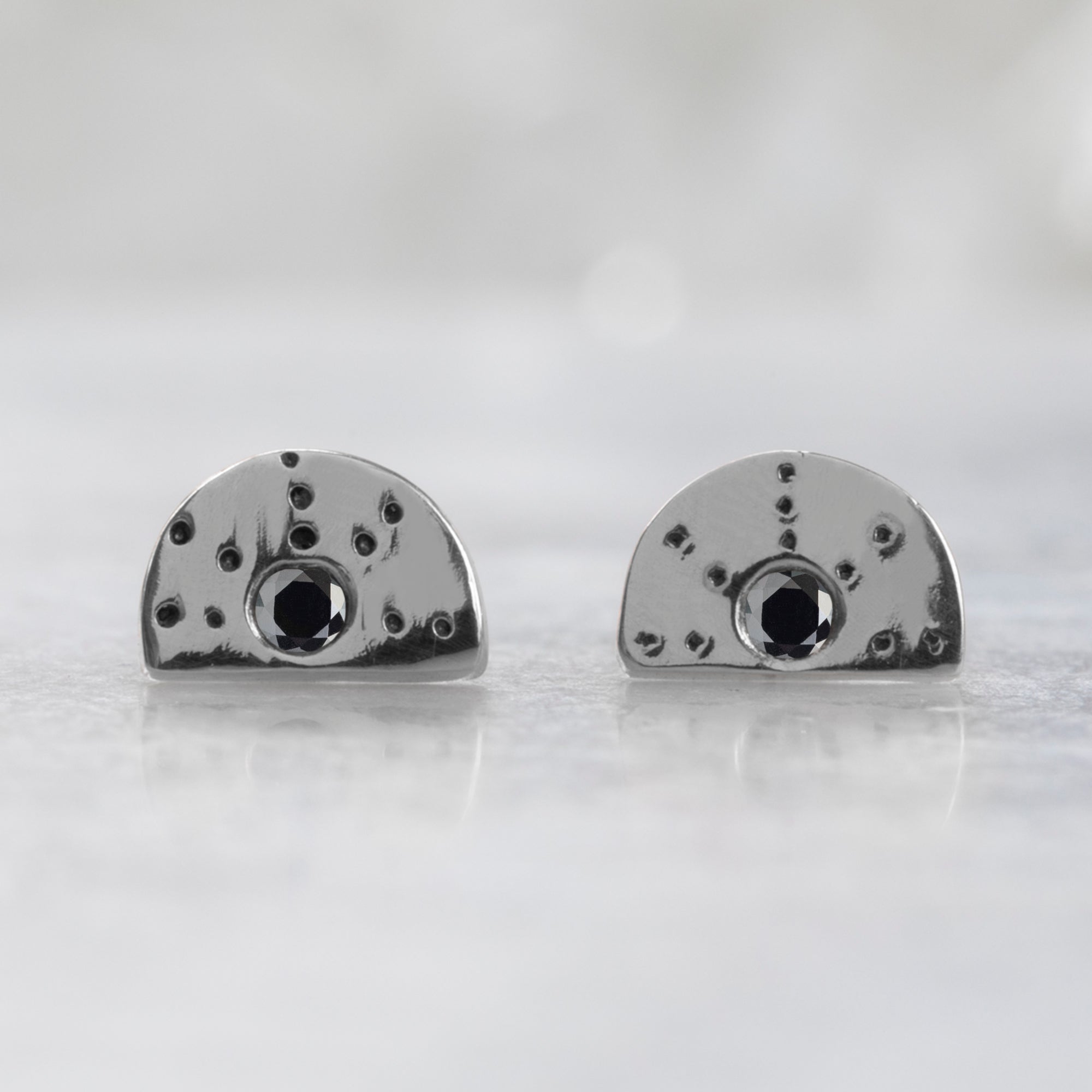 Alexis Russell Earrings The Half Moon Black Diamond Stardust Stud Earrings | Yellow, Rose or Sterling Silver