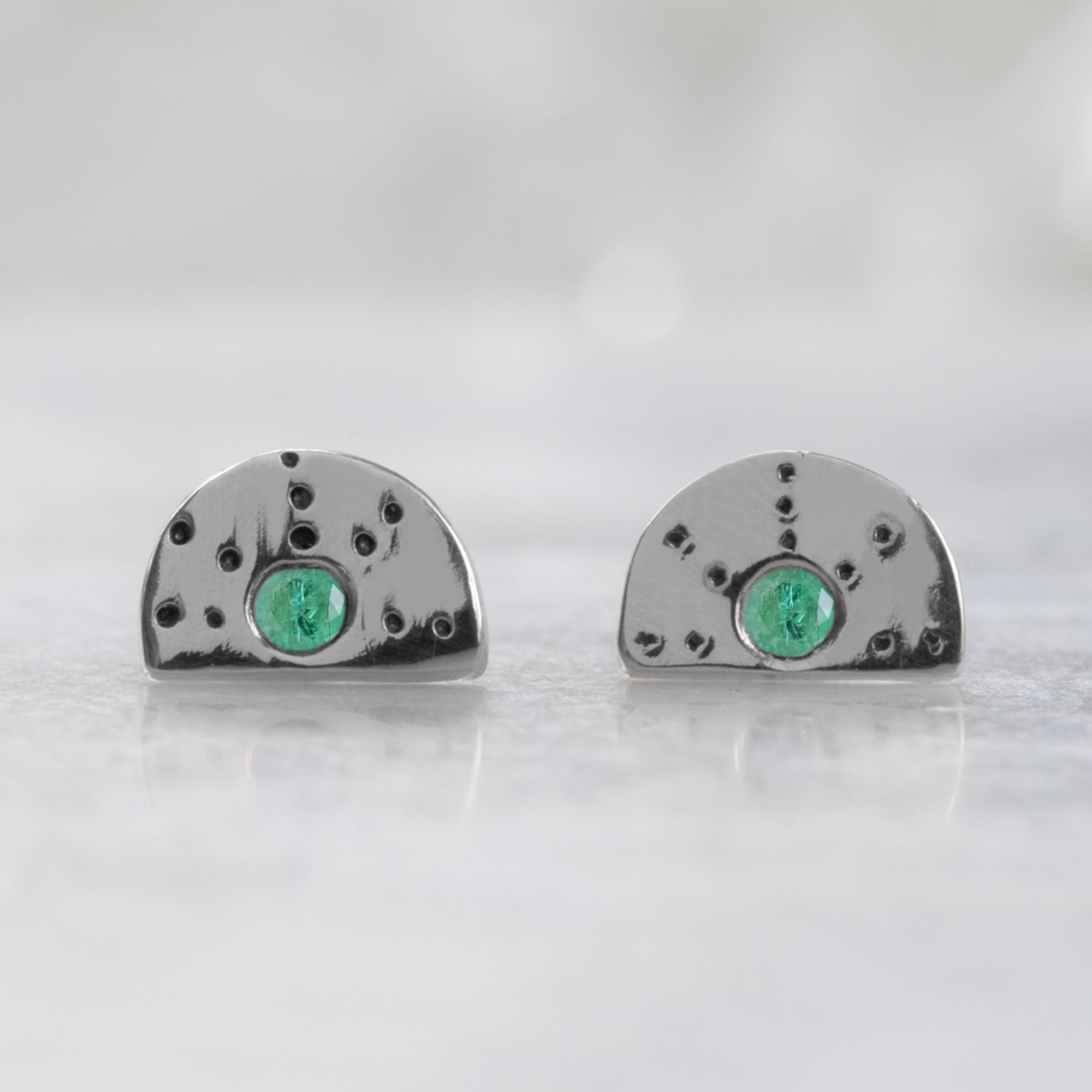 Alexis Russell Earrings The Half Moon Emerald Stardust Stud Earrings | Sterling Silver