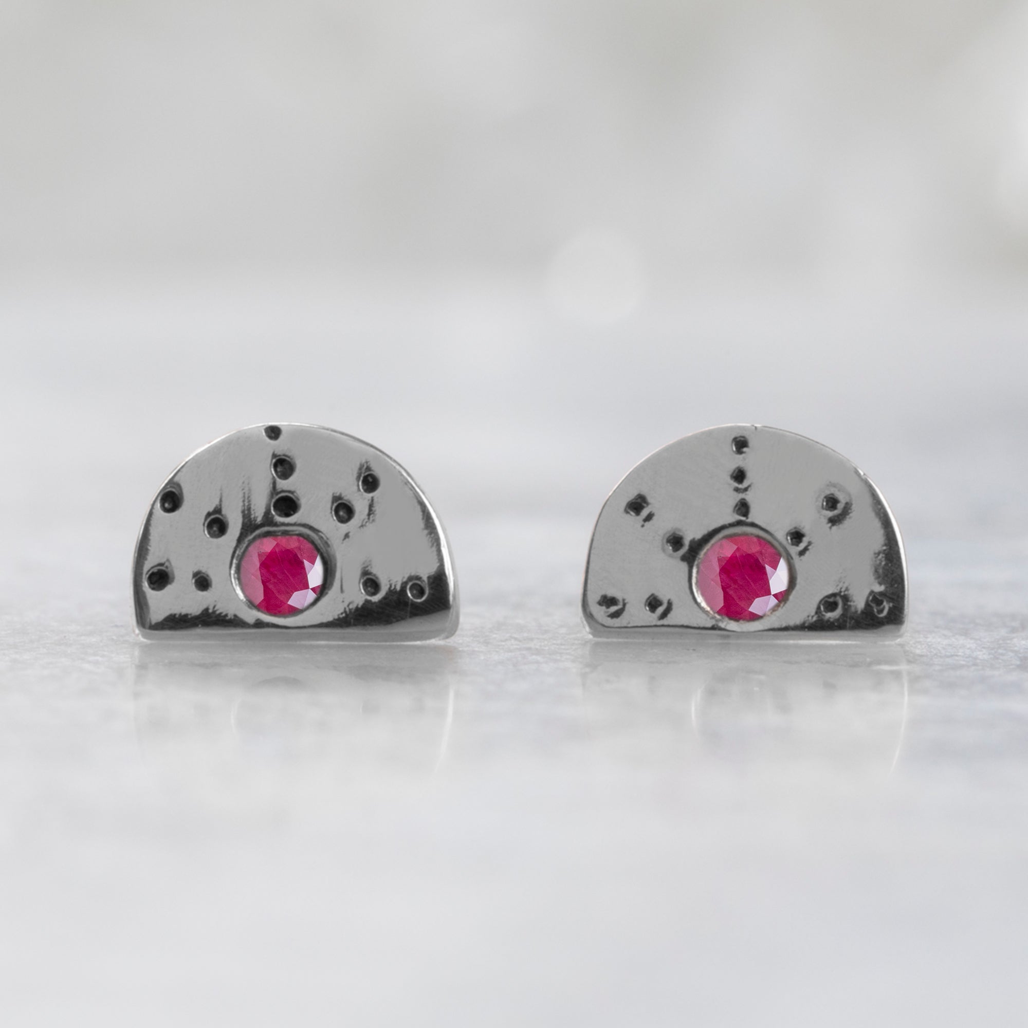 Alexis Russell Earrings The Half Moon Ruby Stardust Stud Earrings | Sterling Silver