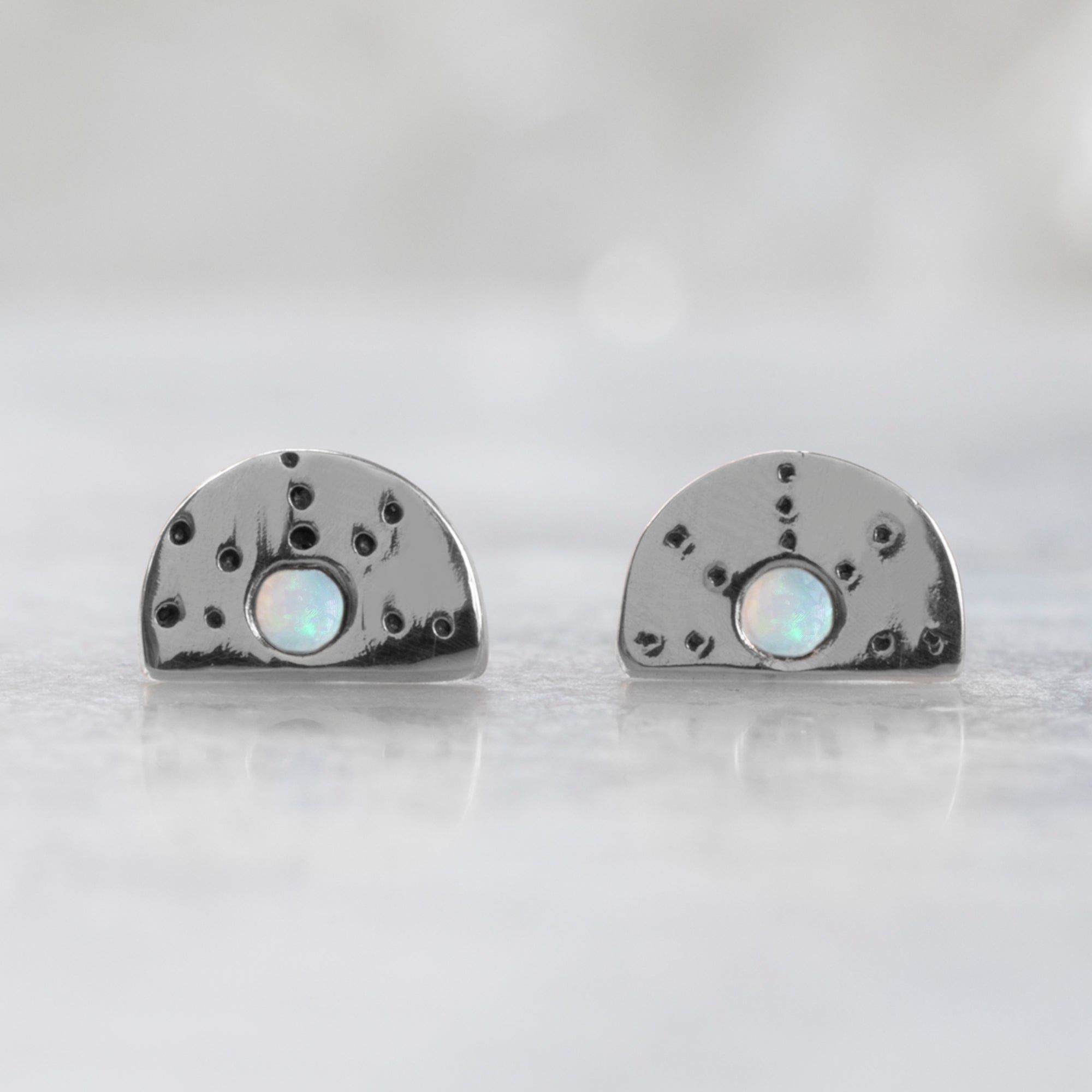 Alexis Russell Earrings The Half Moon Opal Stardust Stud Earrings | Sterling Silver