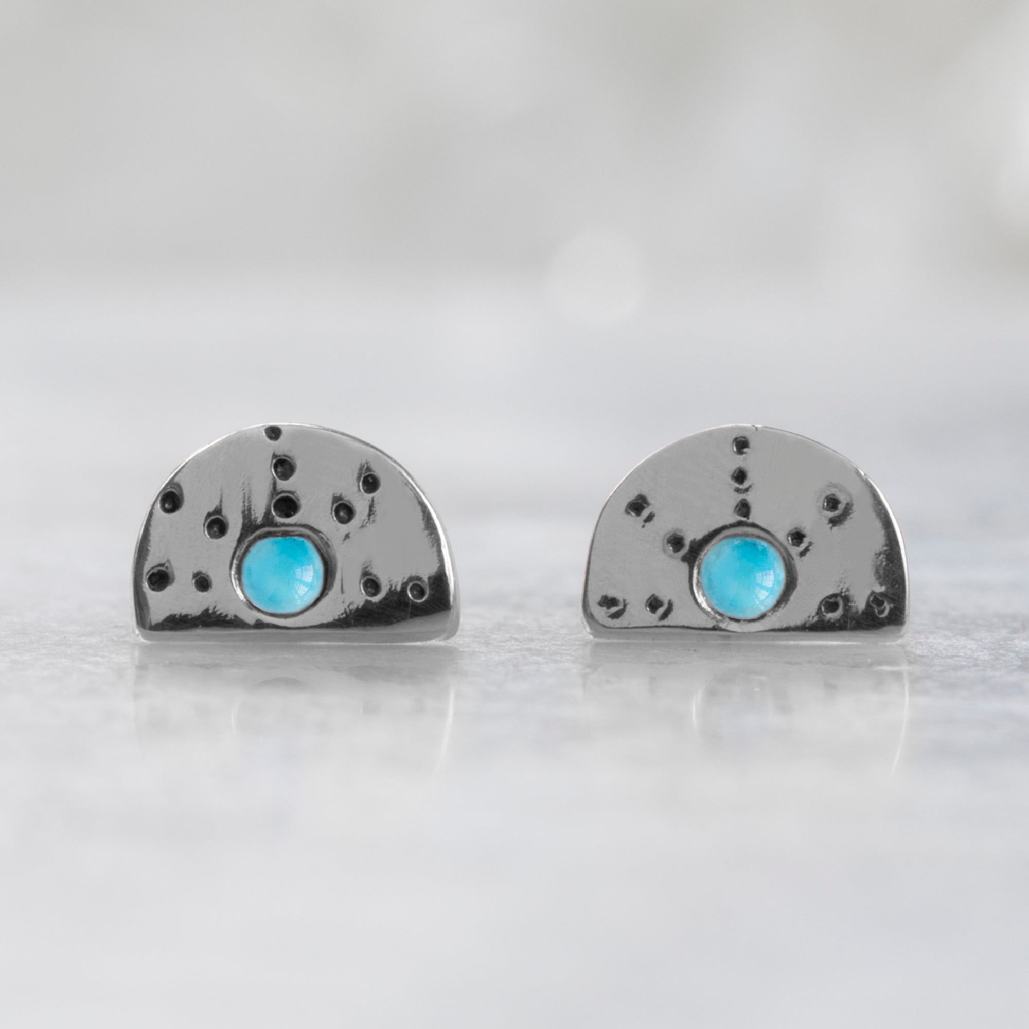 Alexis Russell Earrings The Half Moon Turquoise Stardust Stud Earrings | Yellow, Rose or Sterling Silver