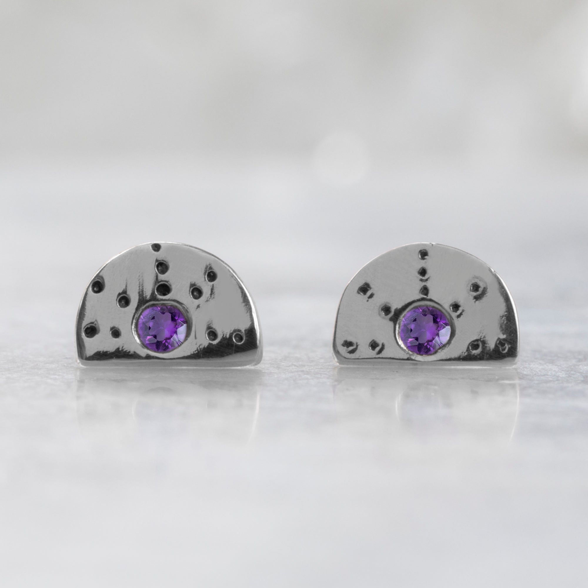 Alexis Russell Earrings The Half Moon Amethyst Stardust Stud Earrings | Yellow, Rose or Sterling Silver