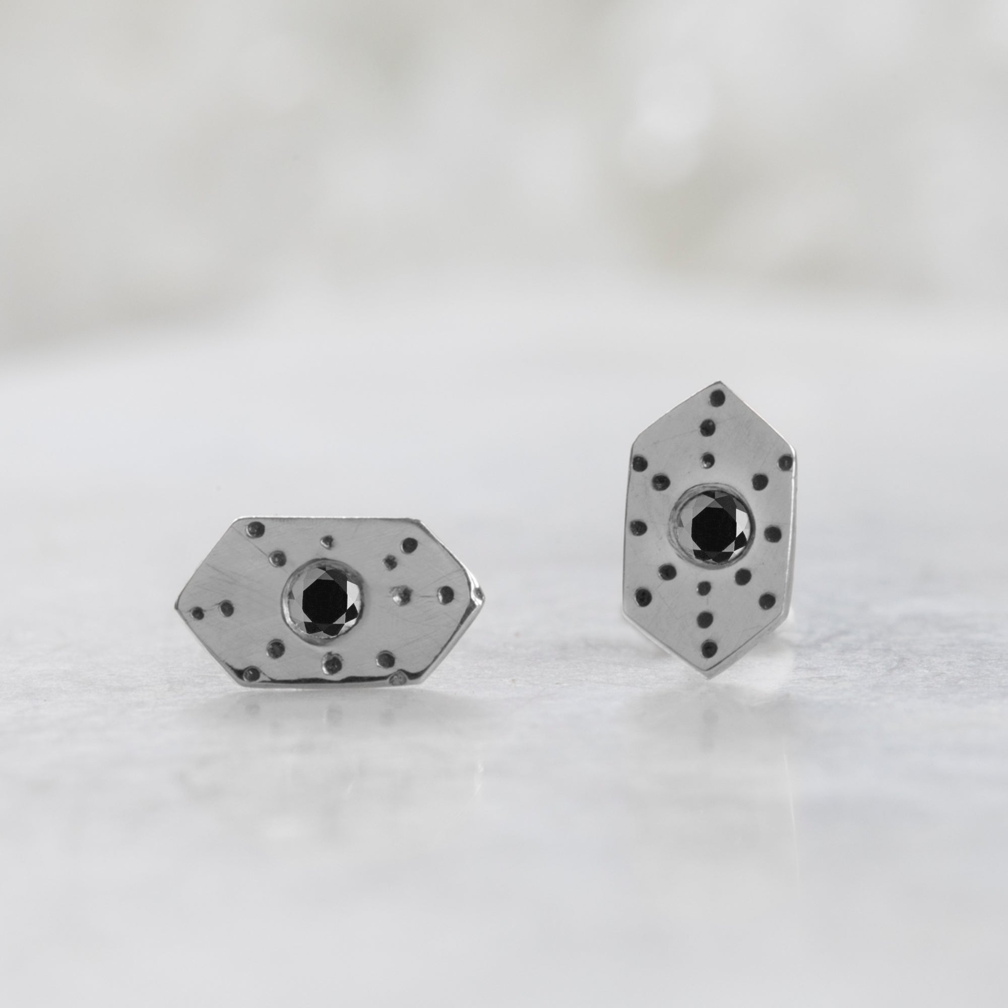 Alexis Russell Earrings The Hexagon Black Diamond Stardust Stud Earrings | Sterling Silver