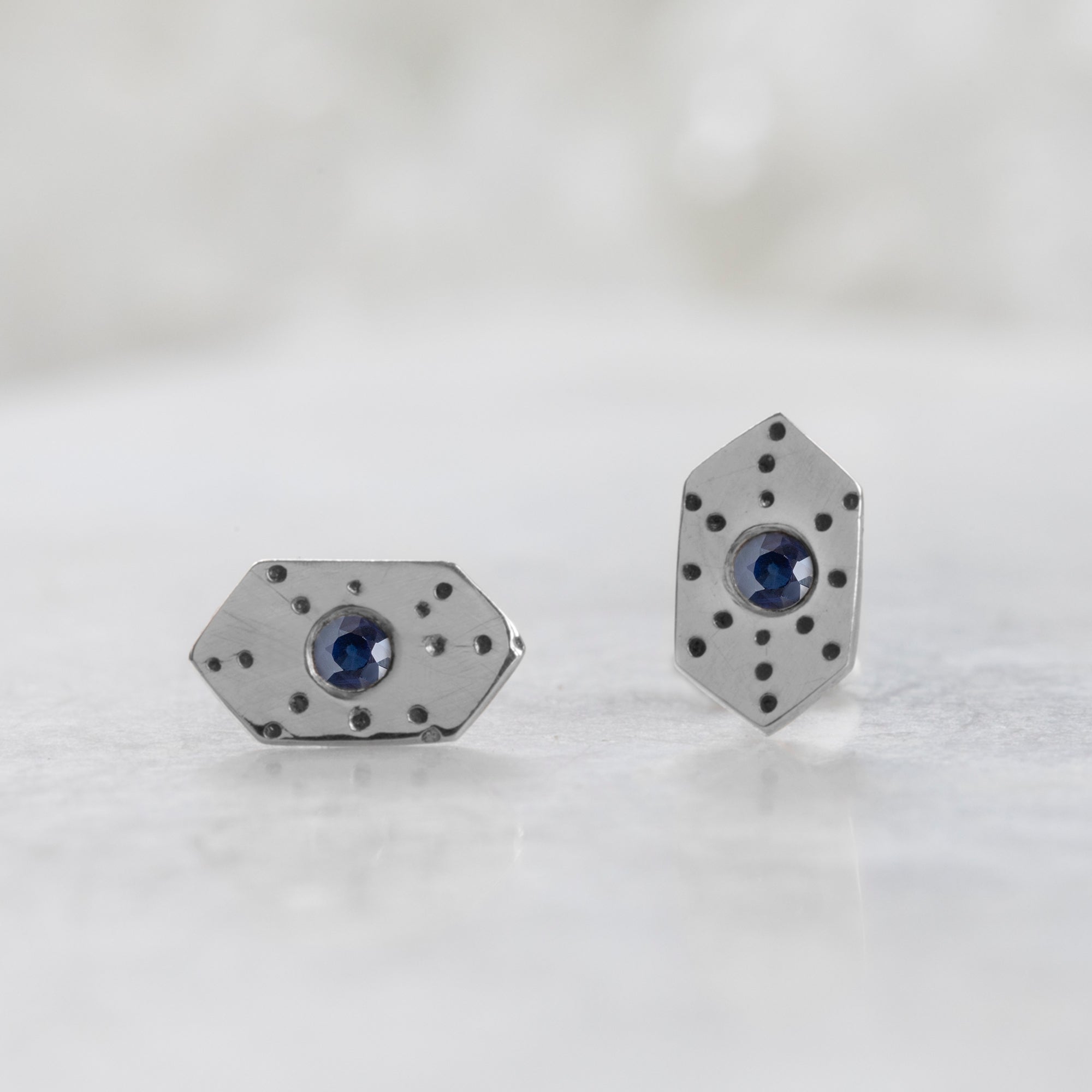 Alexis Russell Earrings The Hexagon Blue Sapphire Stardust Stud Earrings | Sterling Silver